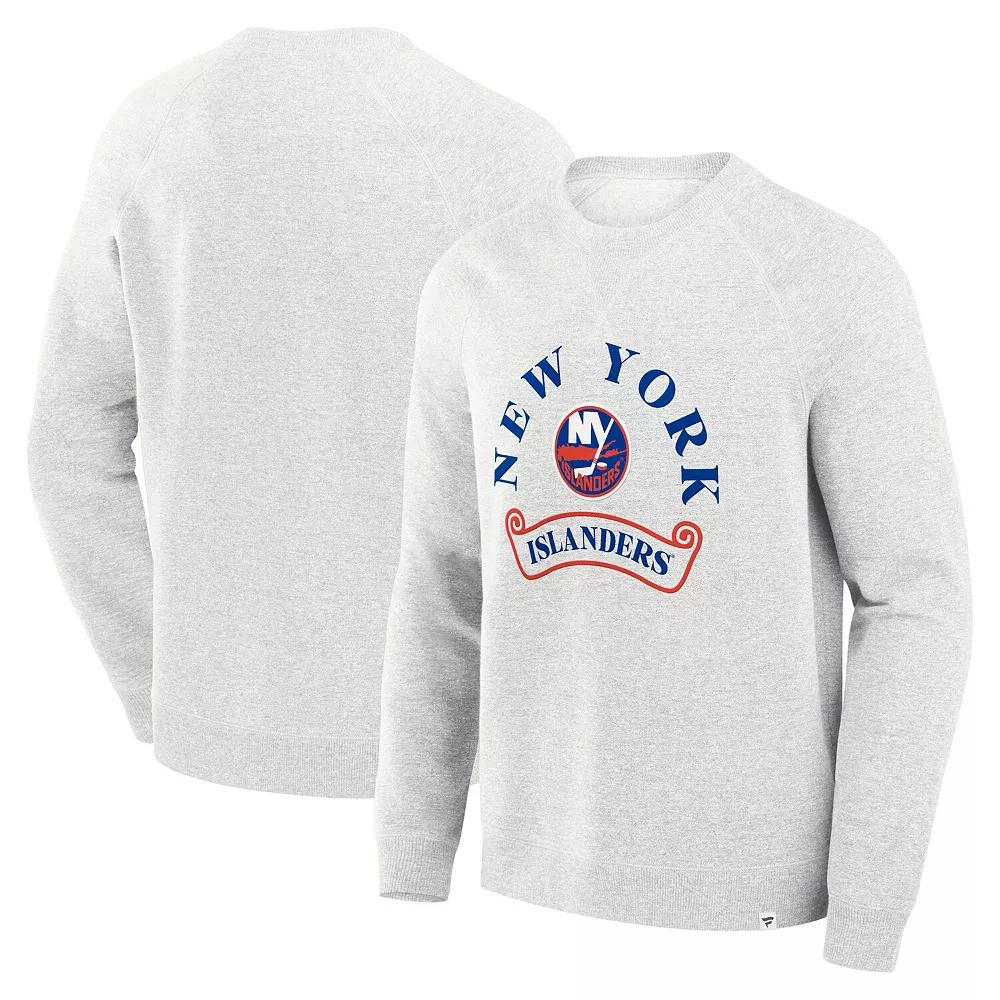 Men's Fanatics Heather Gray New York Islanders Banner Fleece Raglan Pullover Sweatshirt, Size: XL, Isl Grey Product Image