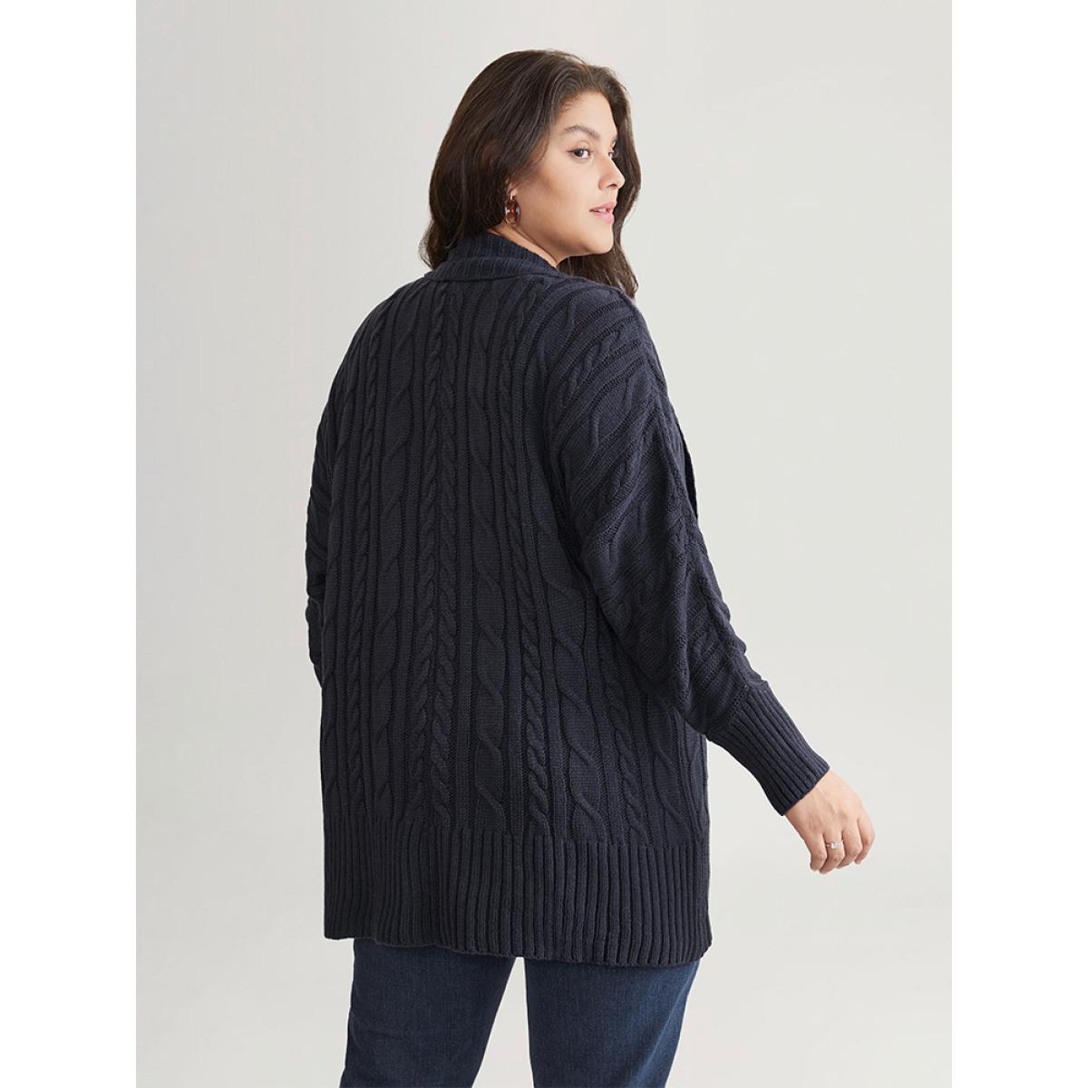 Plus Size Solid Cable Knit Texture Arc Hem Dolman Sleeve Cardigan Midnight Women Casual Loose Long Sleeve Dailywear Cardigans BloomChic 30/6X Product Image