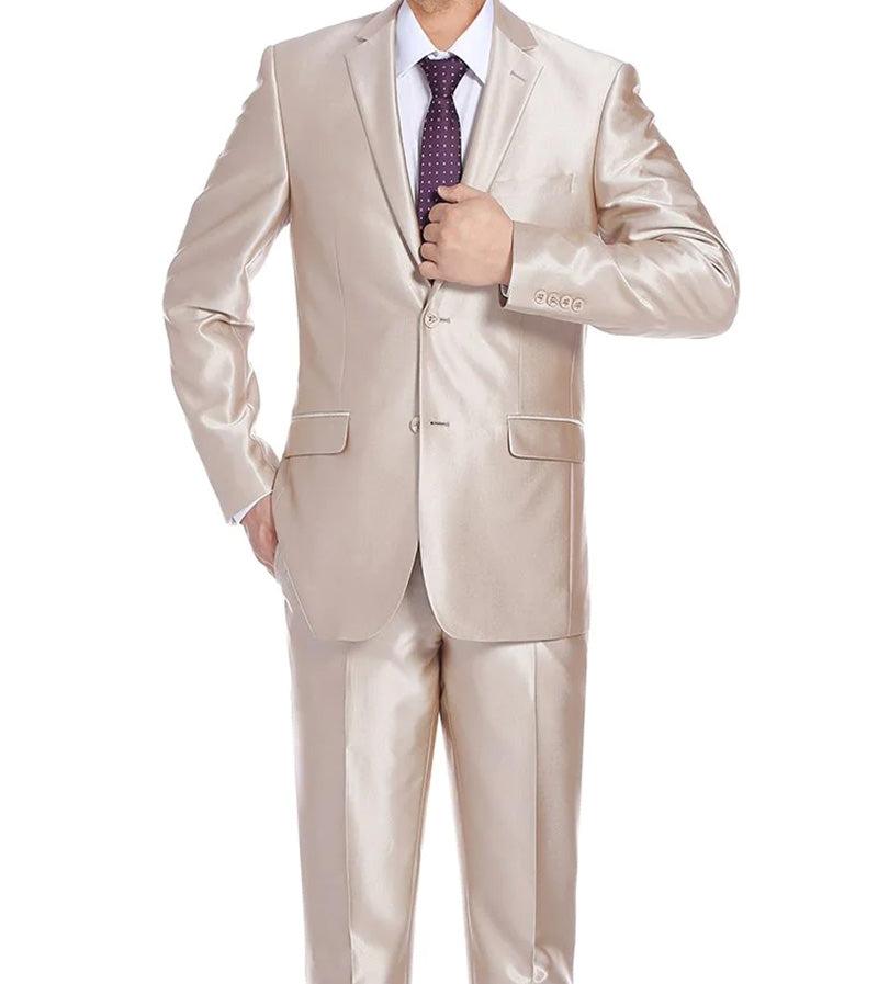 Beige Regular Fit Sharkskin Italian Styled 2 Piece Suit Product Image