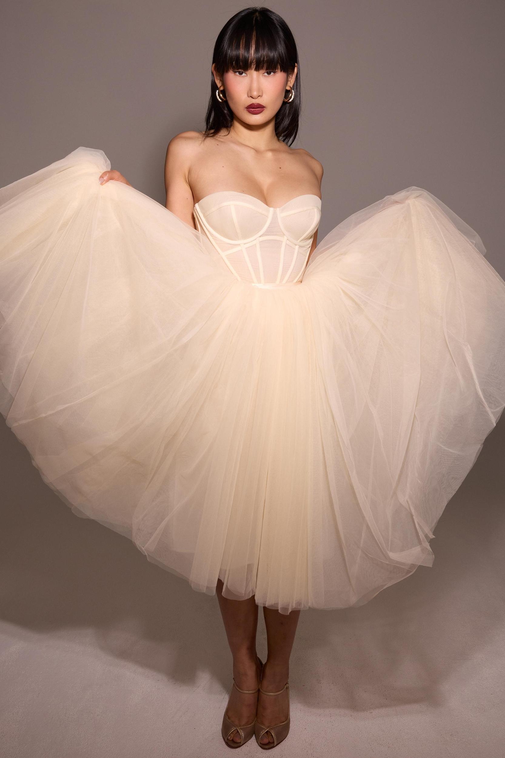 Darling  vintage cream tulle midi dress Product Image
