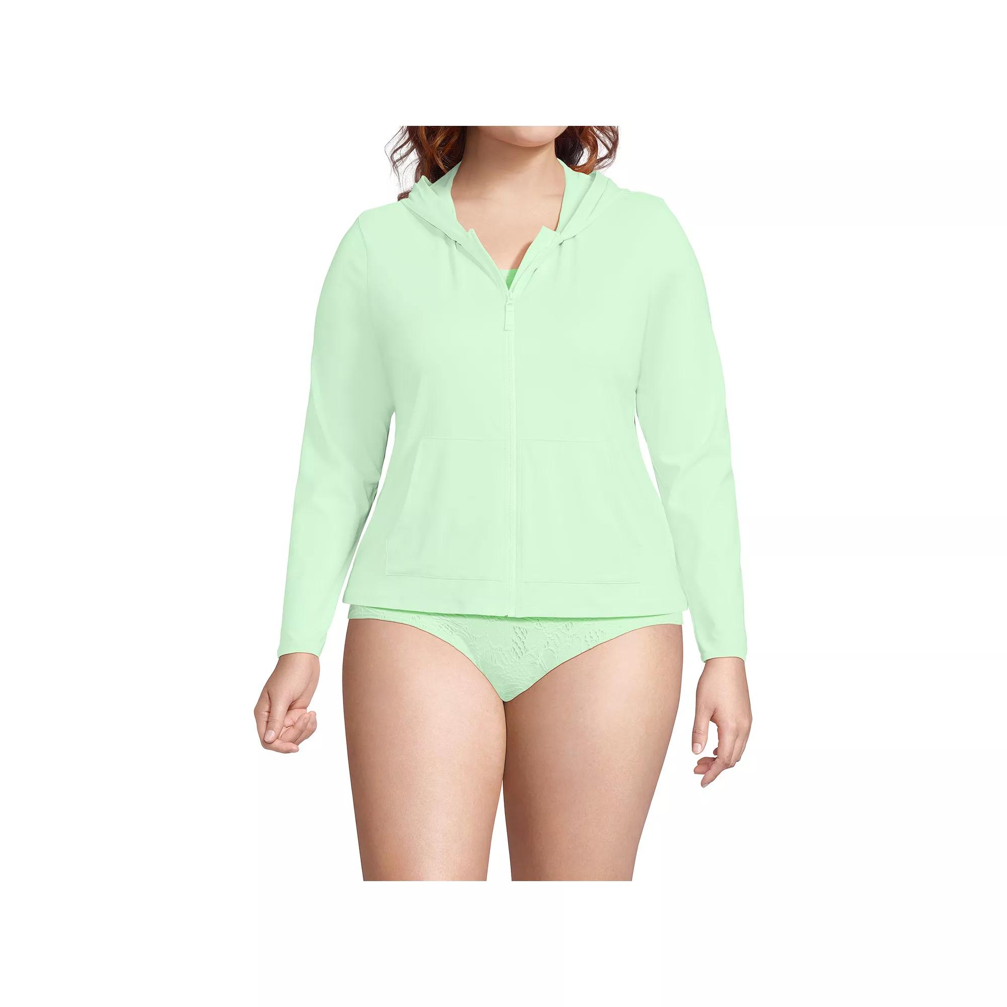 Plus Size Lands' End Hooded Full-Zip UPF 50 Rash Guard, Women's, Size: 2XL, Icy Mint Green Product Image