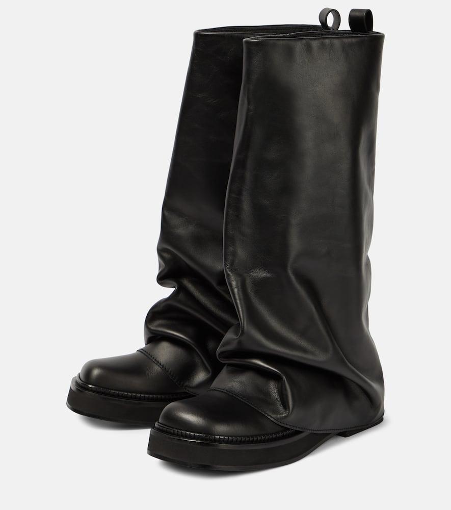 ATTICO Robin Black Boots With Square Toe And Logo Plaque On The Rear In Leather Woman Product Image