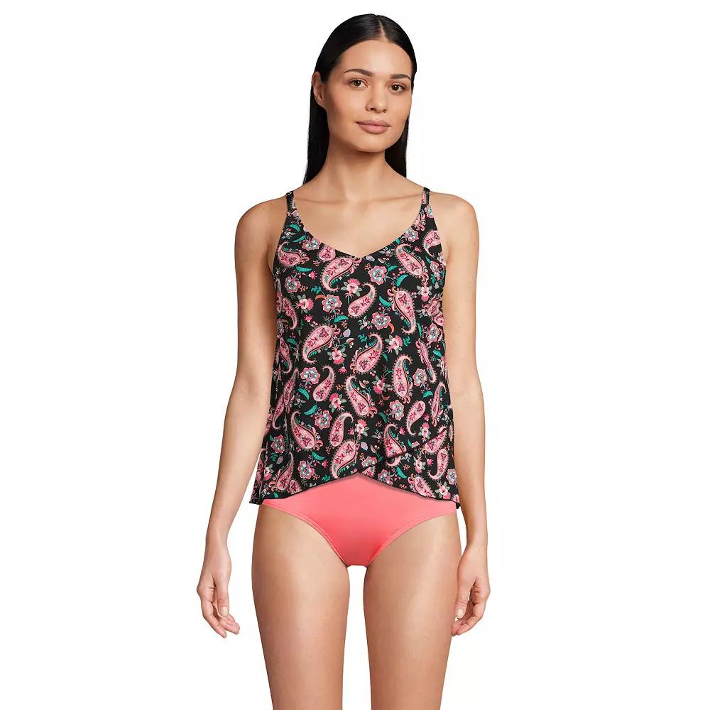 Women's Lands' End DDD-Cup Chlorine Resistant Tulip Hem Tankini Swim Top, Size: XS, Black Paisley Floral Product Image
