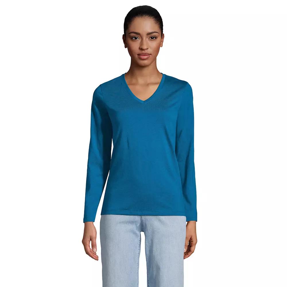 Women's Lands' End Relaxed-Fit Supima Long Sleeve Cotton V-Neck Tee,  Product Image