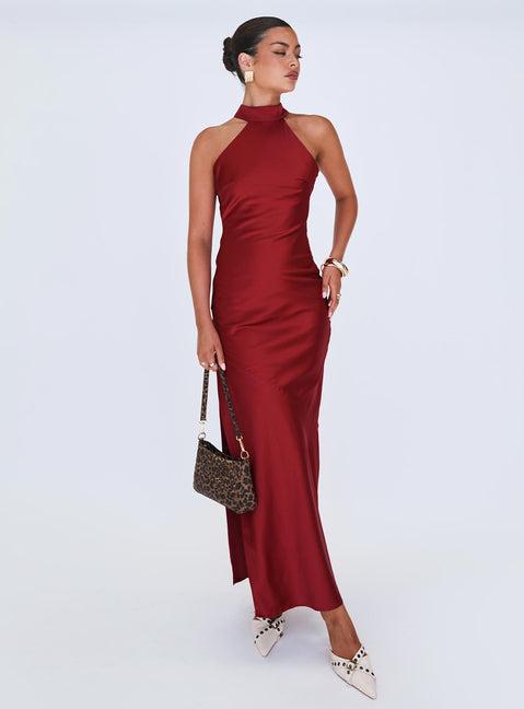 Mordecai Halter Maxi Dress Burgundy Product Image