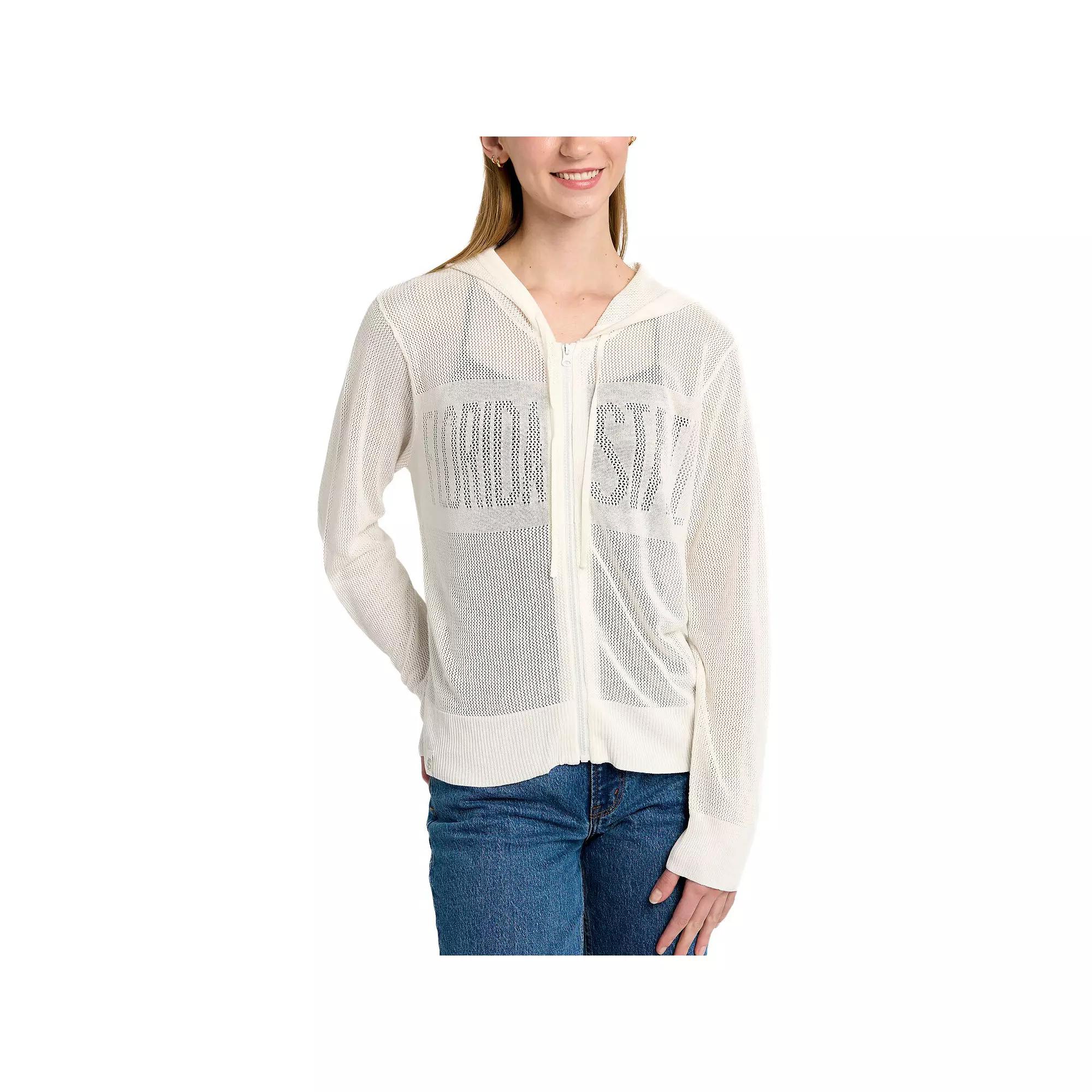 Women's Lusso Cream Florida State Seminoles Summer Tonal Mesh Full-Zip Hoodie Sweater,  Product Image