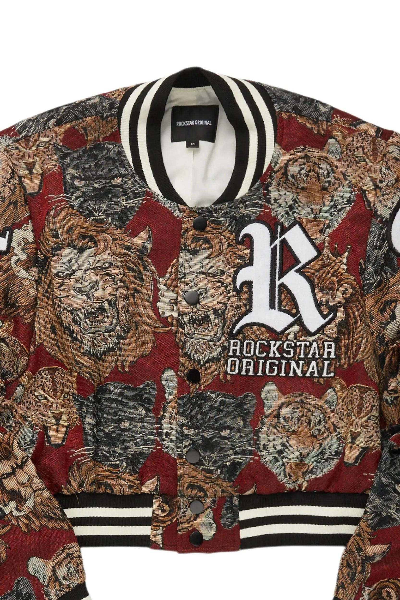 Khadiyah Red Crop Tapestry Varsity Jacket Female Product Image