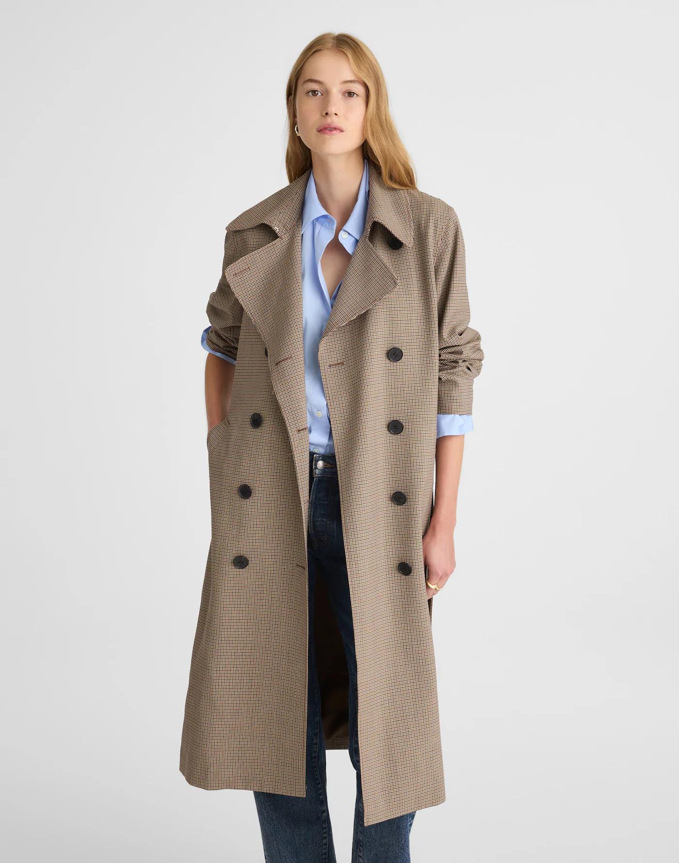 Double-Breasted Trench Coat in Plaid Product Image