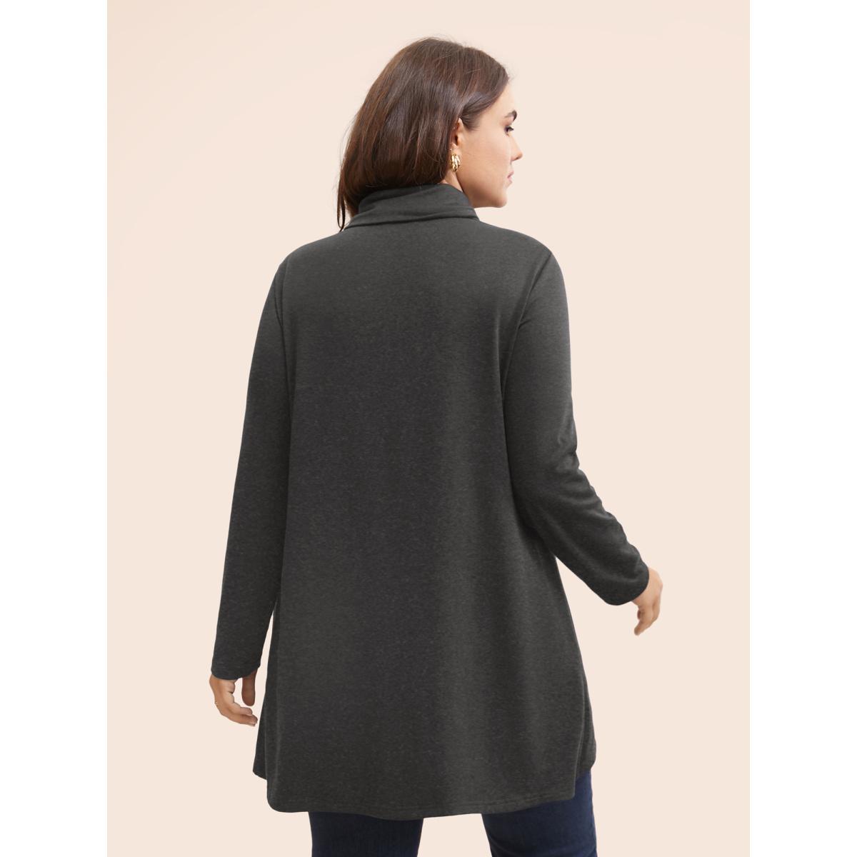 Plus Size Supersoft Plain Wrap Hem Turtleneck Sweatshirt Women Gray Leisure Wrap Turtleneck Casual Sweatshirts BloomChic 30/6X Product Image