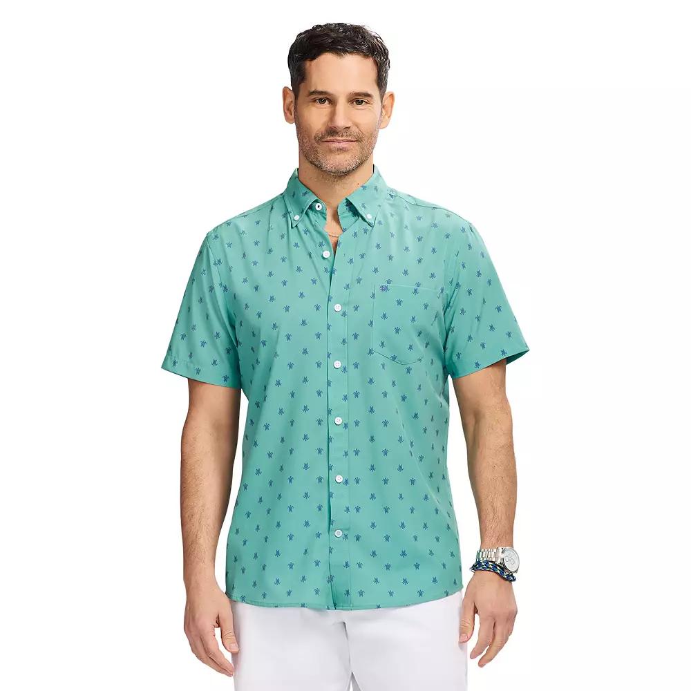 Men's IZOD Breeze Woven Short Sleeve Button Down Shirt, Size: Large, Green Turtles Product Image