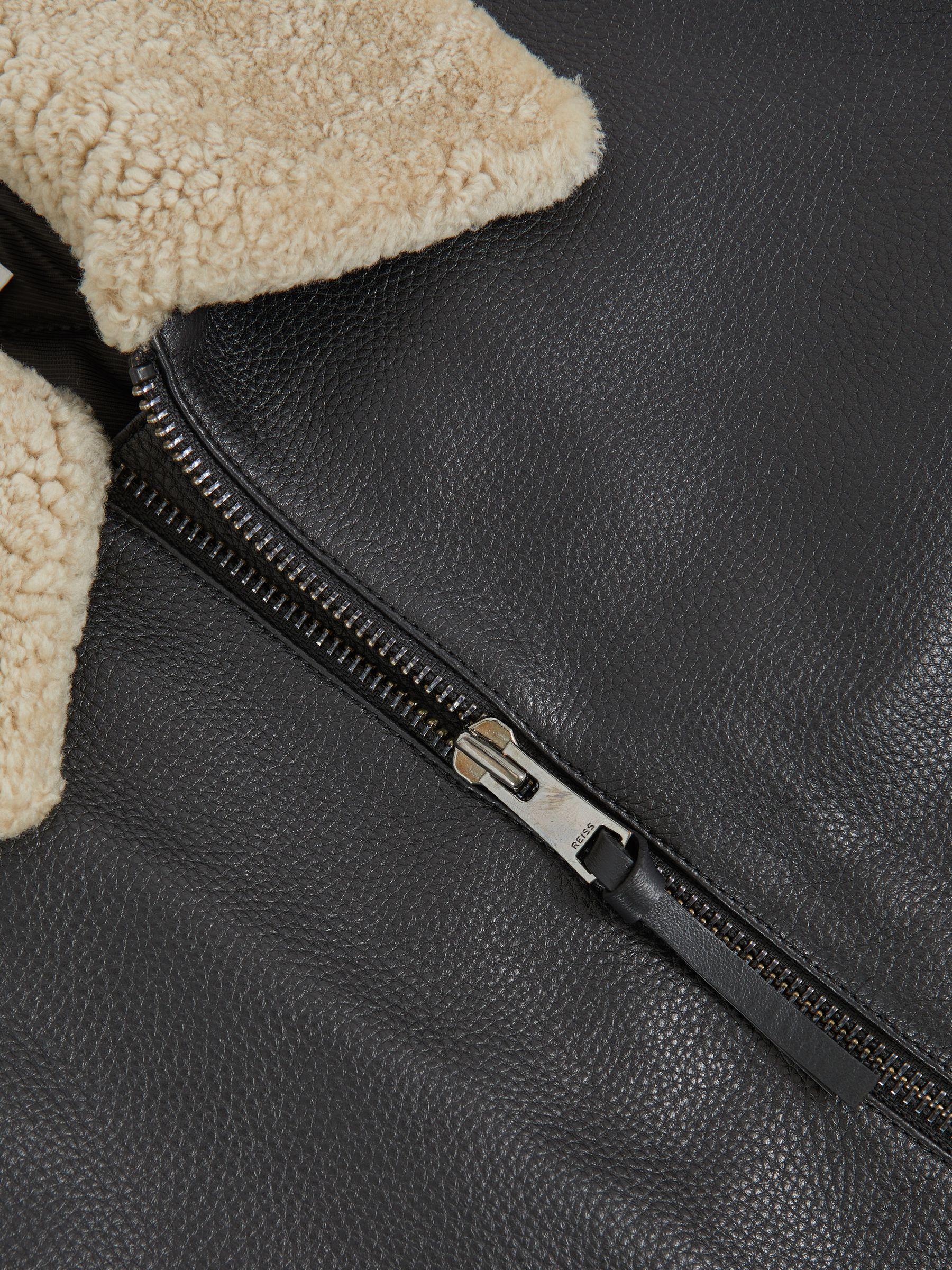 Leather Shearling-Collar Bomber Jacket in Black Product Image