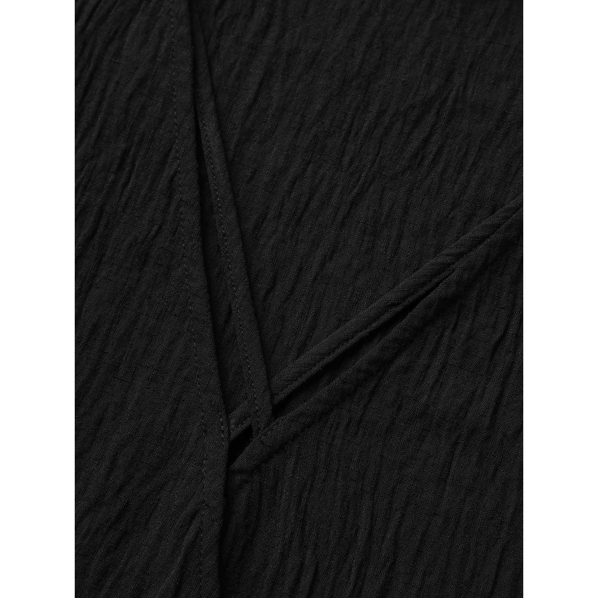 Plus Size Black Stretchy Woven Bowknot Cut Out Gathered Crisscross Blouse Women At the Office Half Sleeve V-neck Office Blouses BloomChic 14-16/1X Product Image