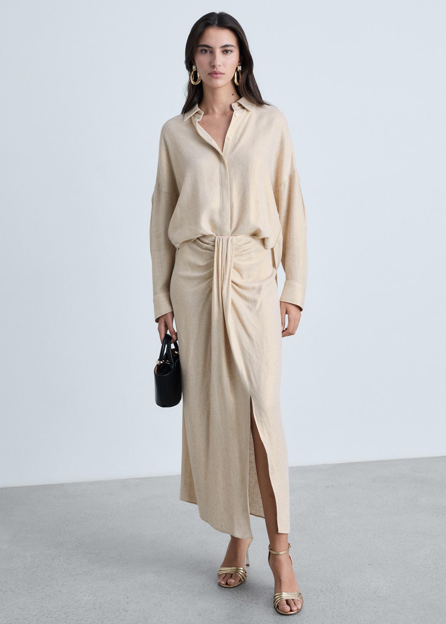 Linen-blend draped midi-skirt - Women | MANGO USA Product Image