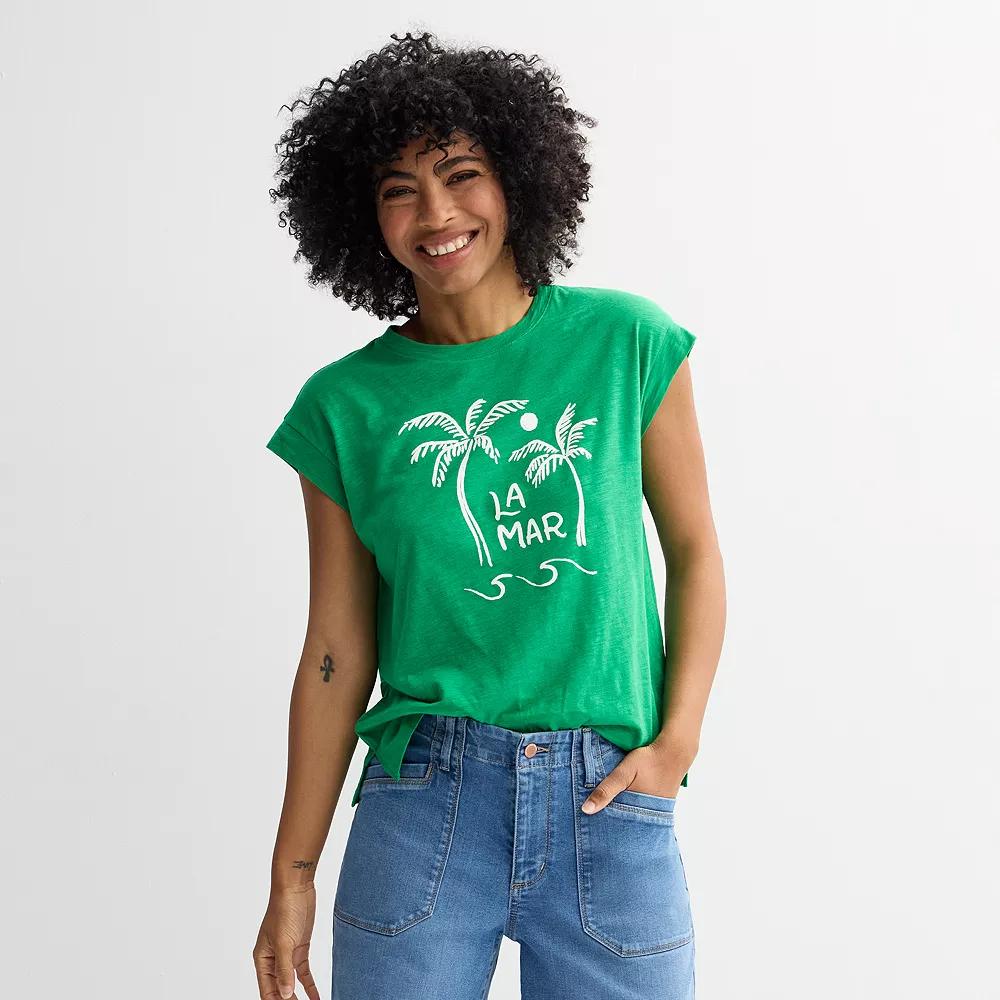 Women's Sonoma Goods For Life® Short Sleeve Muscle Top, Size: XL, Green Palm Graphic Product Image
