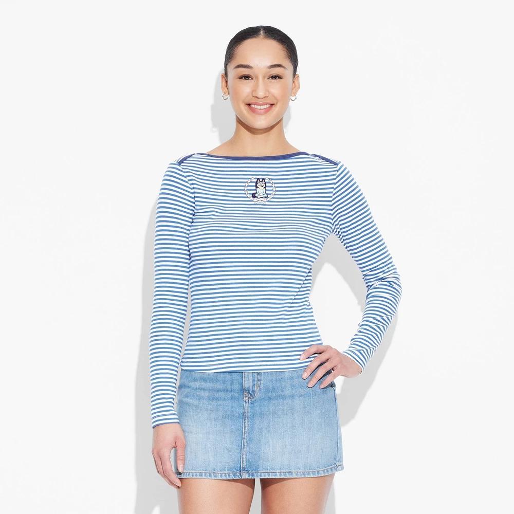 Women's Bluey Striped Long Sleeve Graphic T-Shirt - Blue Product Image