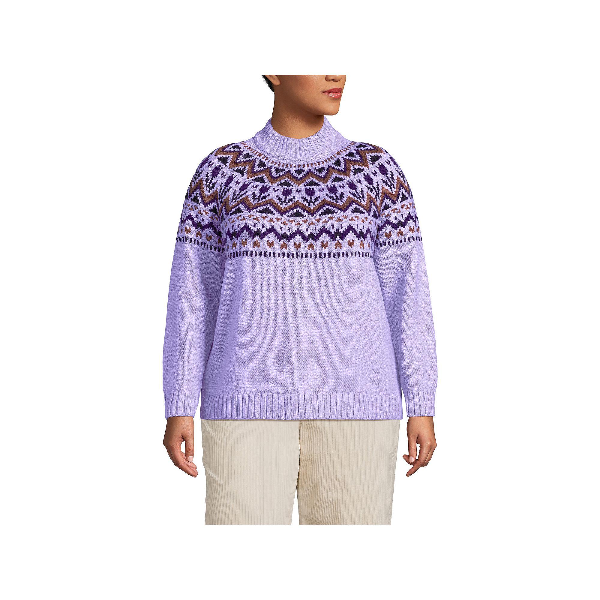 Plus Size Lands' End Cozy Lofty Fair Isle Yoke Mockneck Sweater, Women's, Size: 2XL, Purple Cloud Tulip Product Image