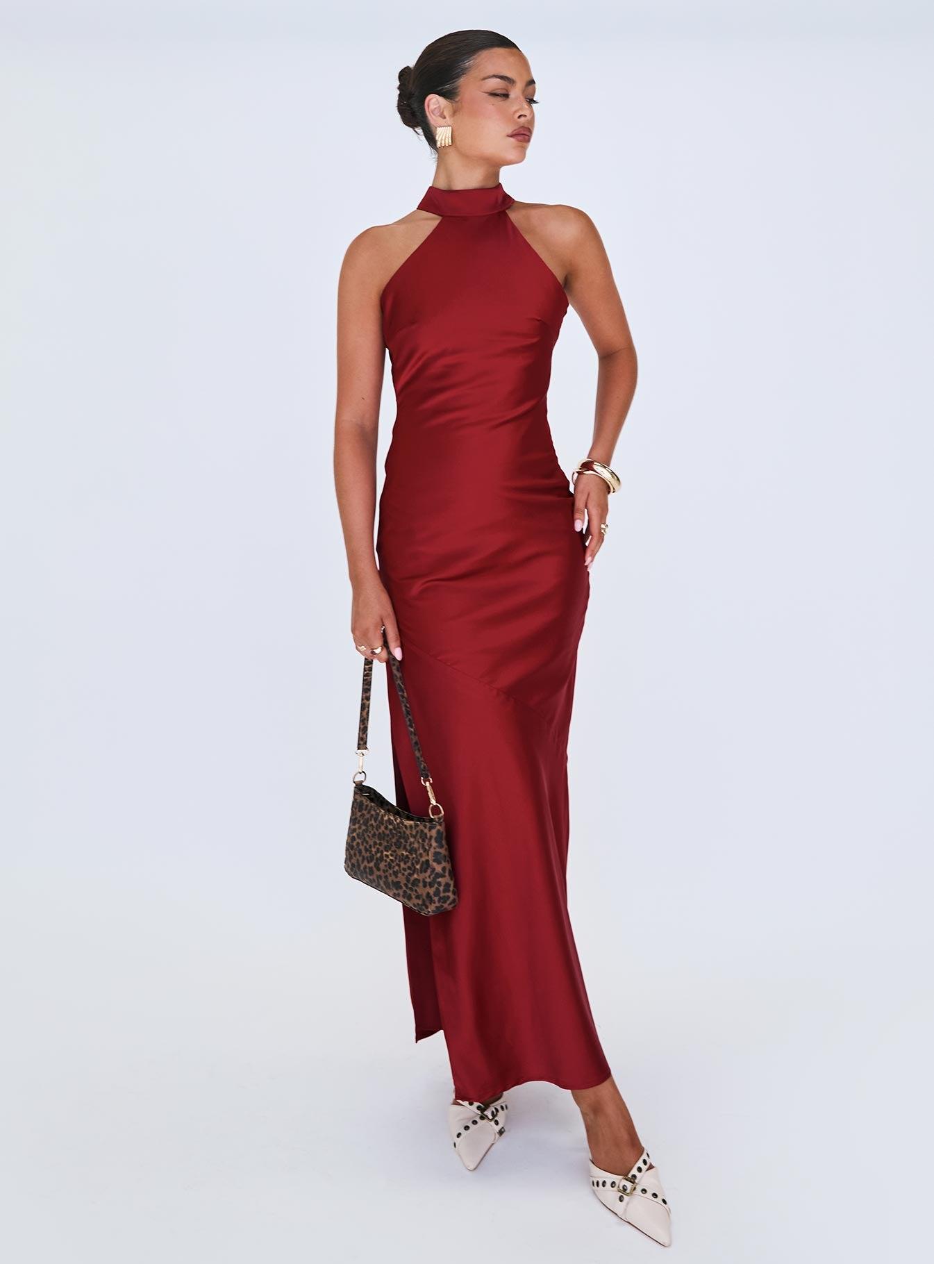 Mordecai Halter Maxi Dress Burgundy Product Image