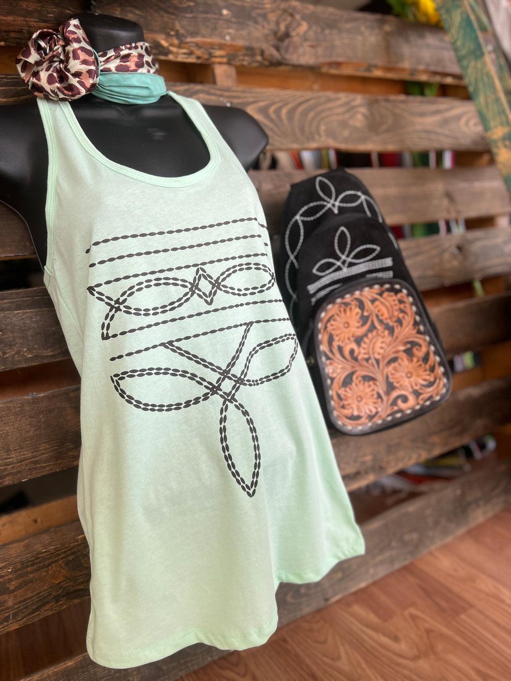 Mint Western Boot Stitch Graphic Racerback Tank* Product Image