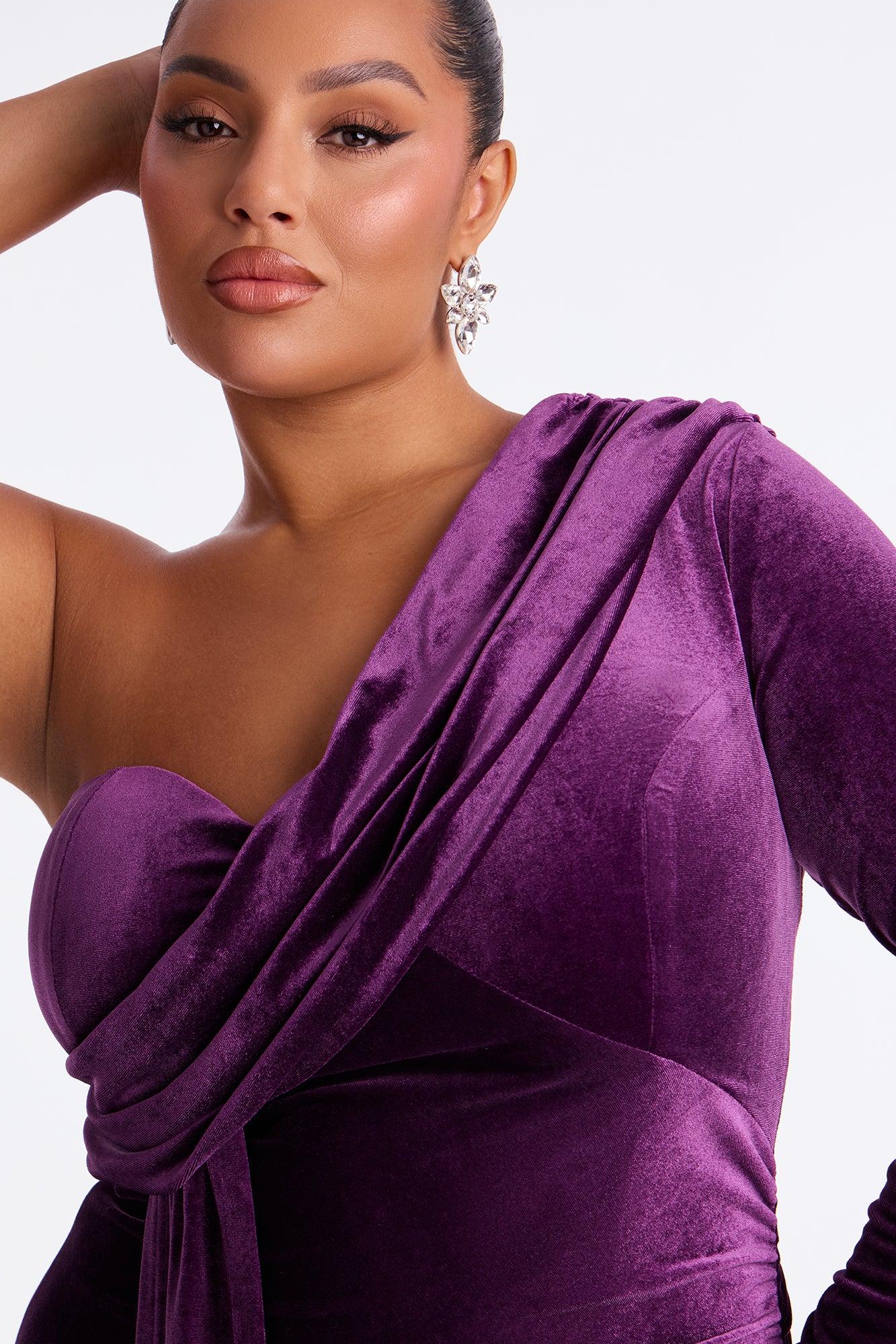 Darla Draped Velvet Midi Dress - Plum Female Product Image