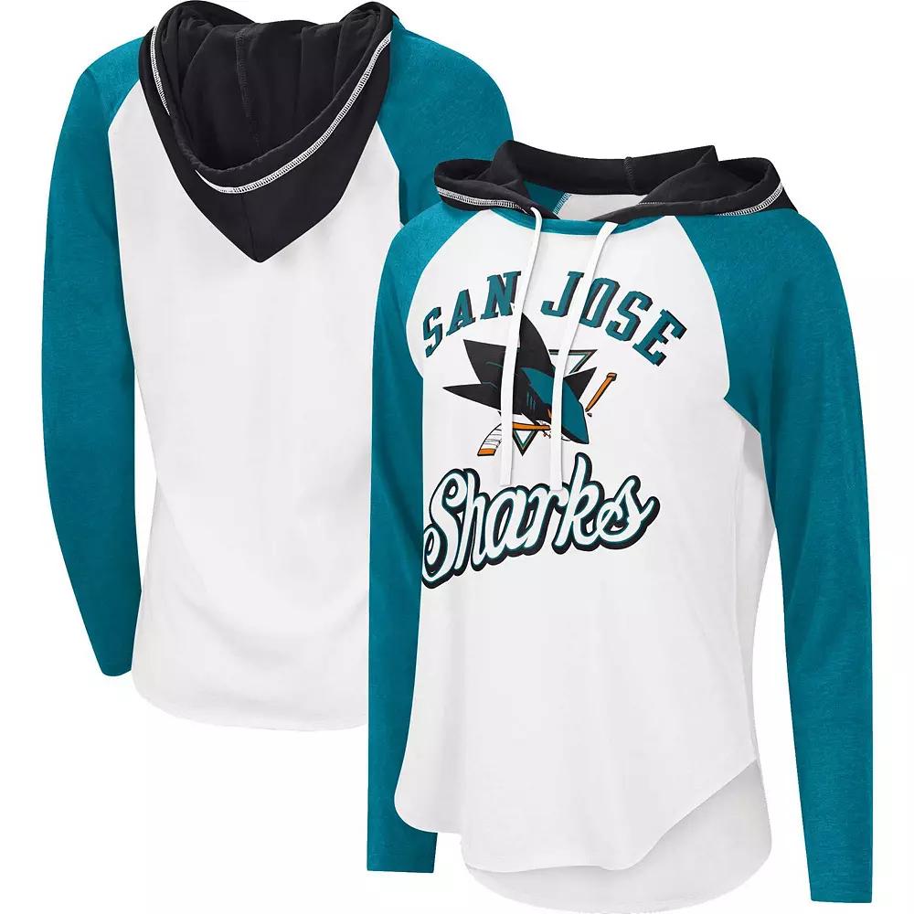Women's Starter White/Teal San Jose Sharks MVP Raglan Hoodie T-Shirt, Size: 2XL, Sks White Product Image