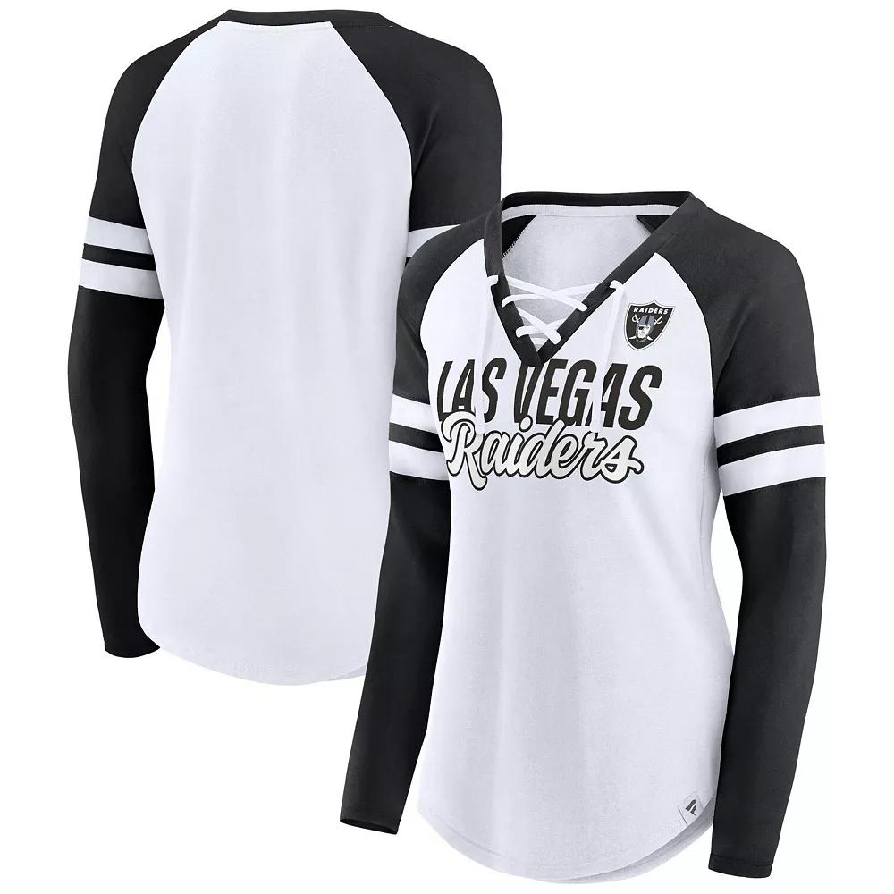 Women's Fanatics Branded White Las Vegas Raiders Plus Size True to Form Lace-Up V-Neck Raglan Long Sleeve T-Shirt, Size: 2XL, Lvr White Product Image