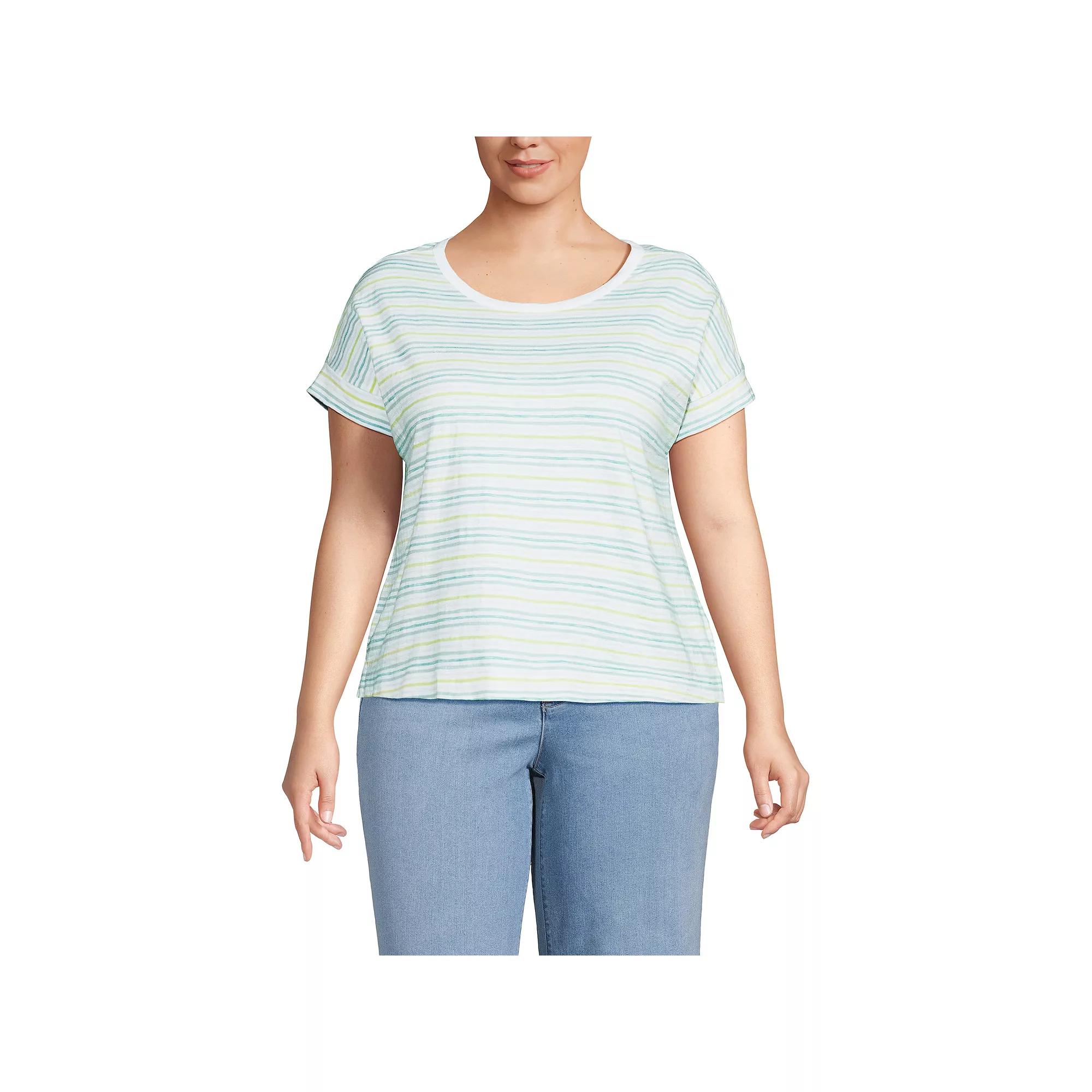 Plus Size Lands' End Slub T-Shirt, Women's, Size: 1XL, Misty Blue Stripe Product Image
