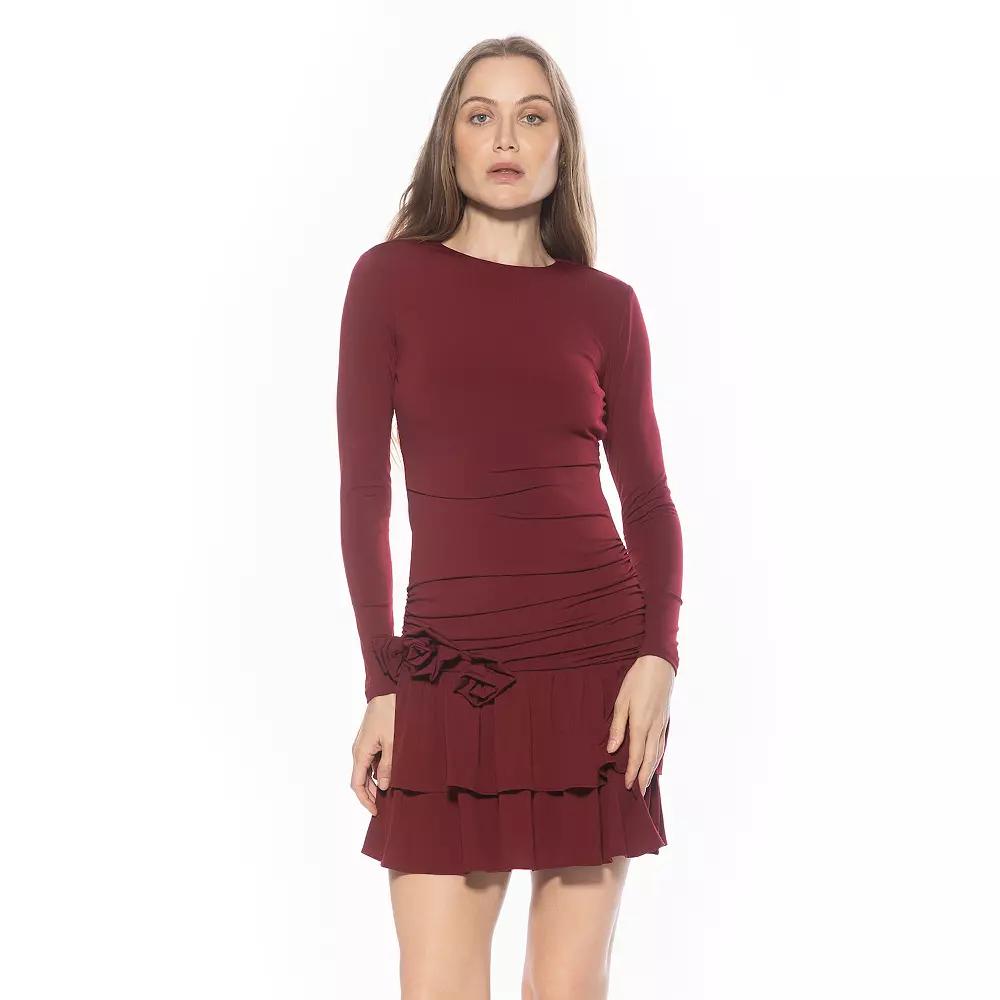 Women's ALEXIA ADMOR Pluto Long Sleeve Draped Ruffle Skirt Dress,  Product Image