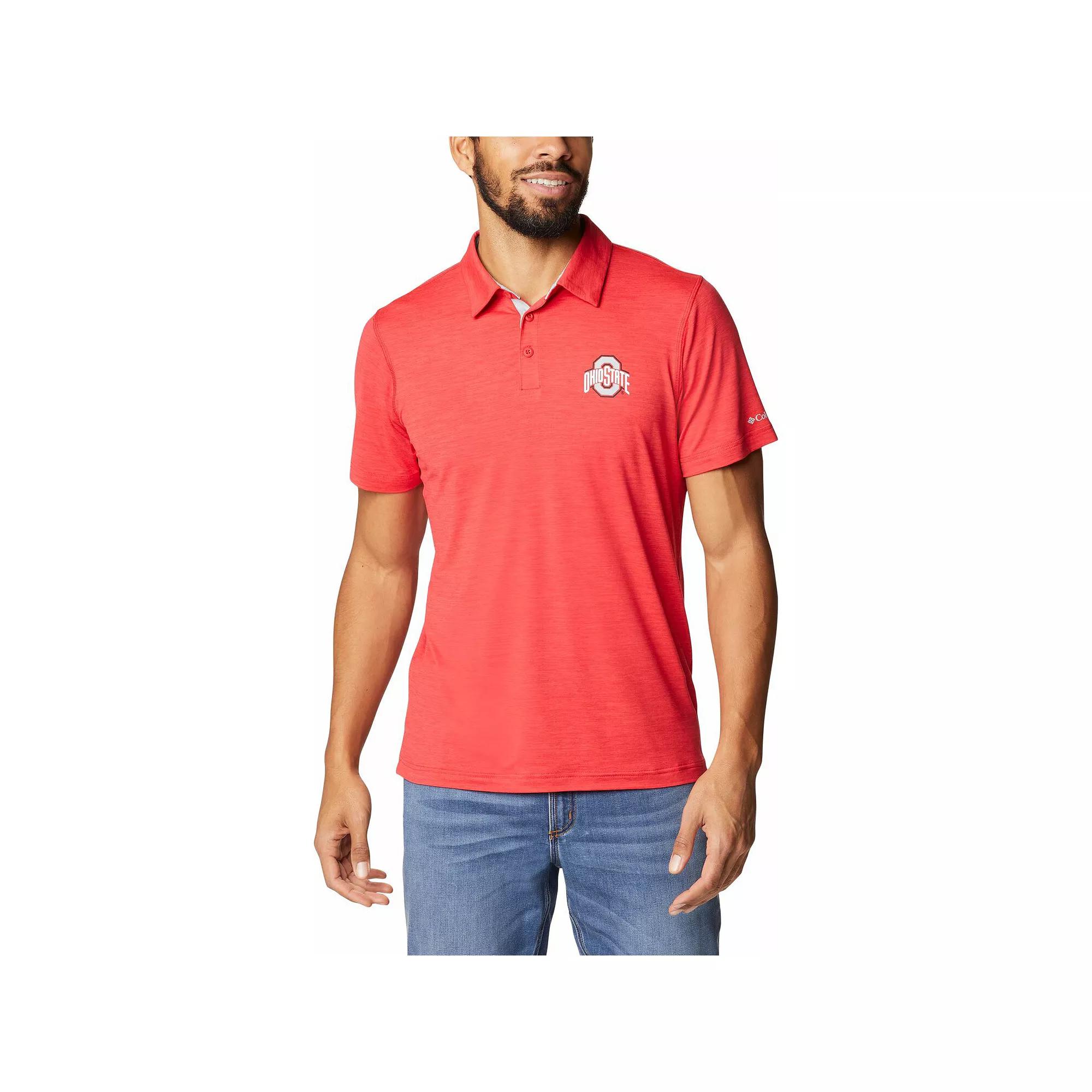 Men's Columbia Scarlet Ohio State Buckeyes Tech Trail Space Dye Omni-Shade Polo,  Product Image