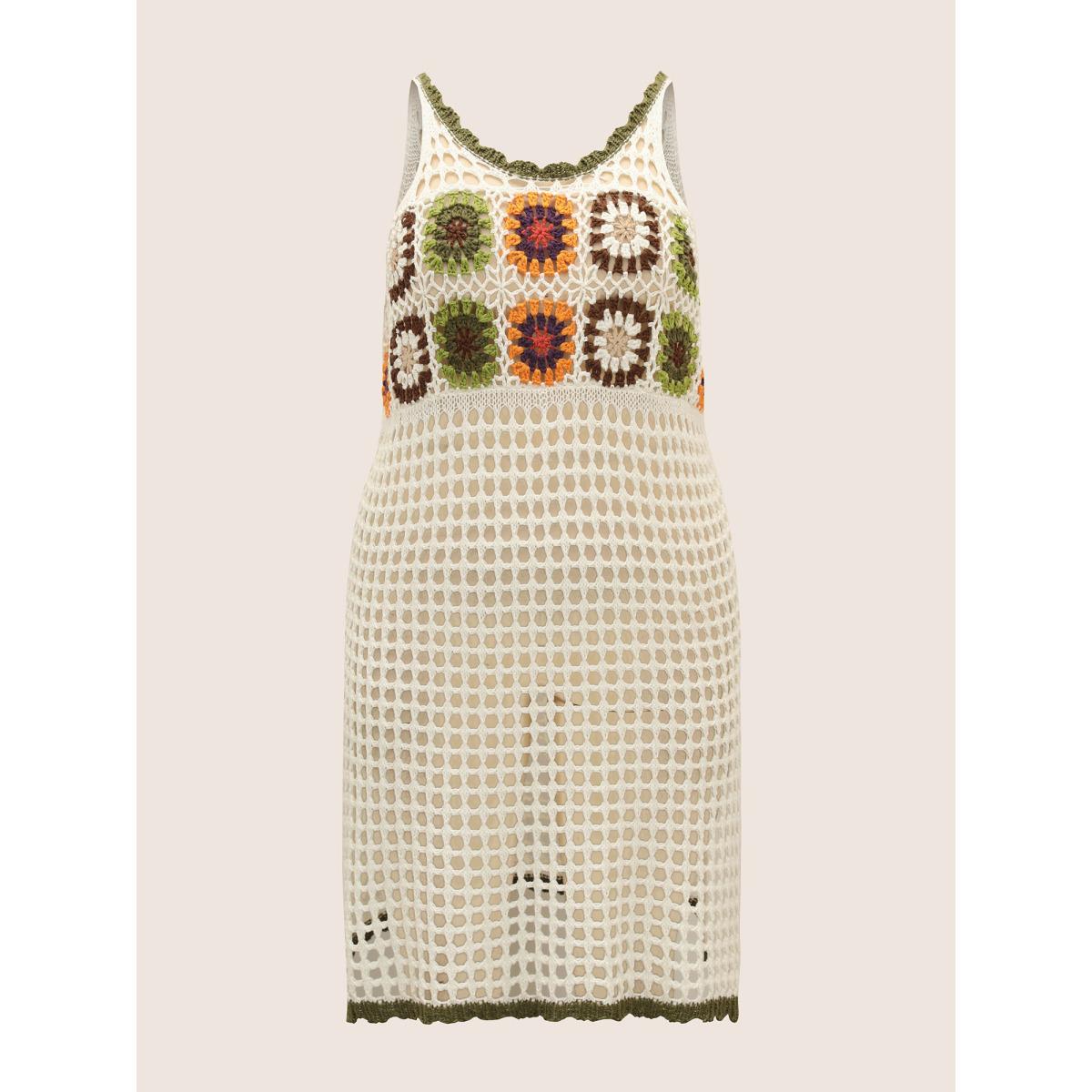 Plus Size Crochet Floral Texture Cut Out Swim Cover Up Women's Swimwear Beige Beach Crochet Curve Swim Cover Ups BloomChic 10/M Product Image