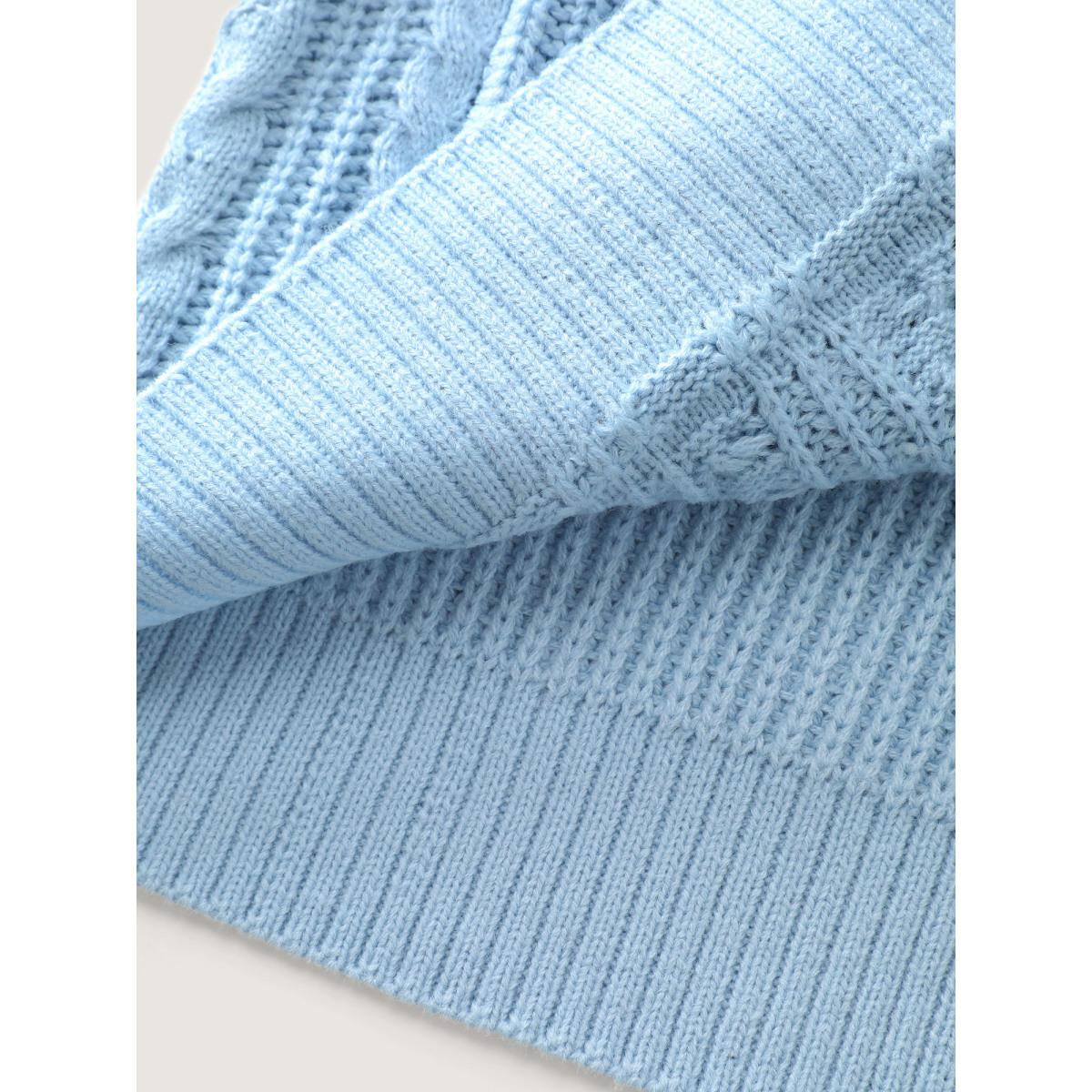 Plus Size Braided Texture Floral Embroidery Knit Cardigan LightBlue Women Playful Loose Long Sleeve Casual Cardigans BloomChic 12/L Product Image