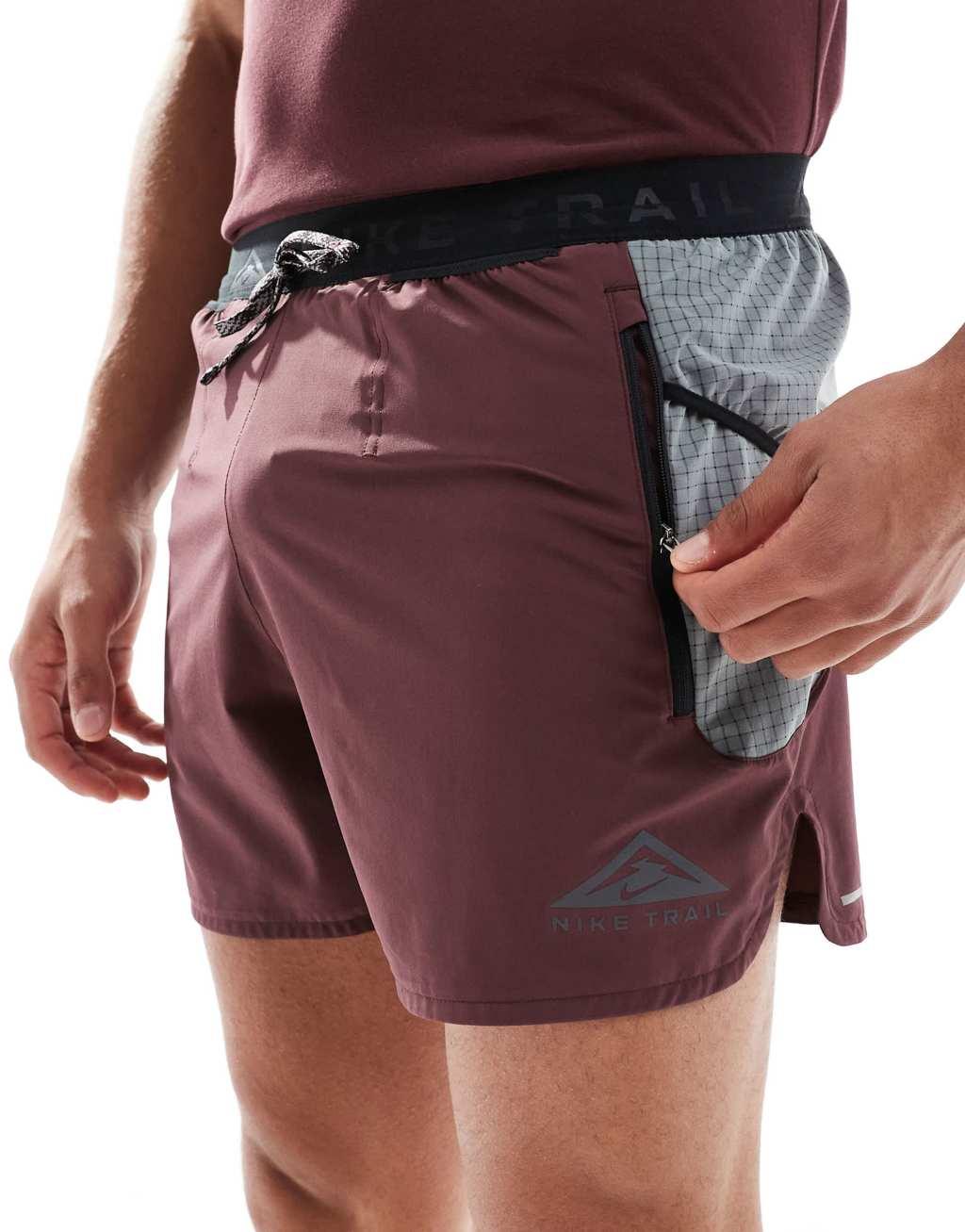 Nike Running Trail logo 5 inch shorts in burgundy Product Image