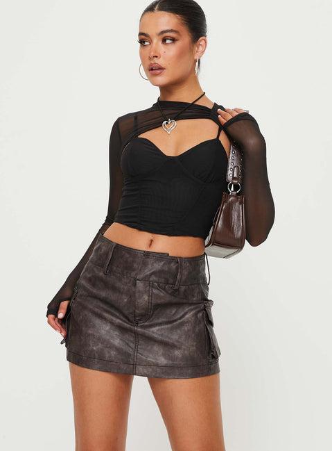 Domenic Faux Leather Mini Skirt Washed Black Product Image
