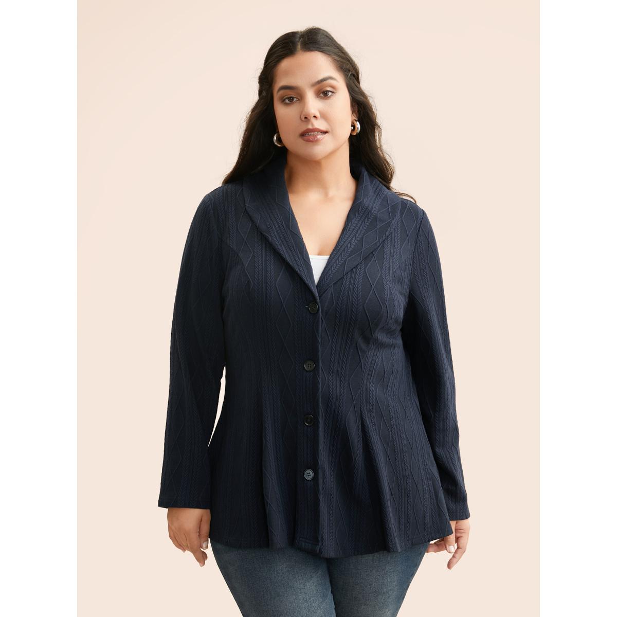 Plus Size Lapel Collar Texture Button Up Jacket Women Indigo Texture Bodycon Everyday Jackets BloomChic 30/6X Product Image