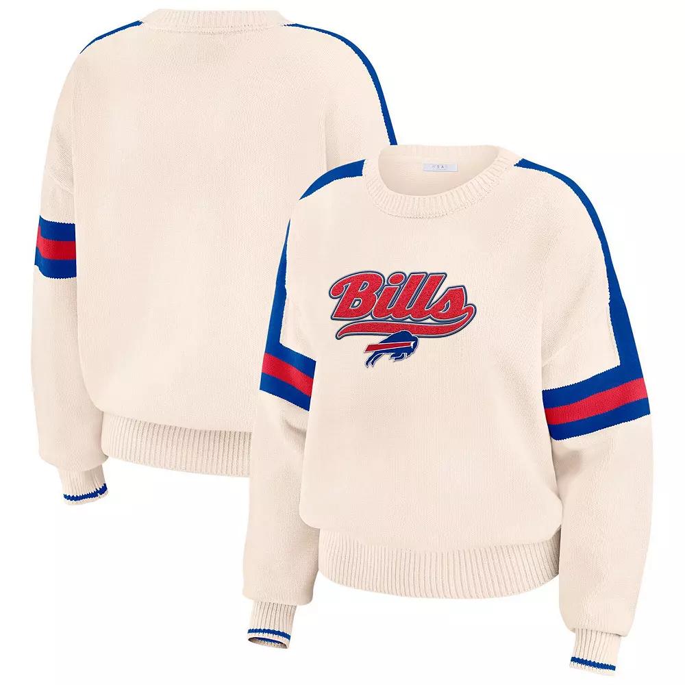 Women's WEAR by Erin Andrews  Cream Buffalo Bills Stripe Pullover Sweater, Size: 2XL, Beige Product Image