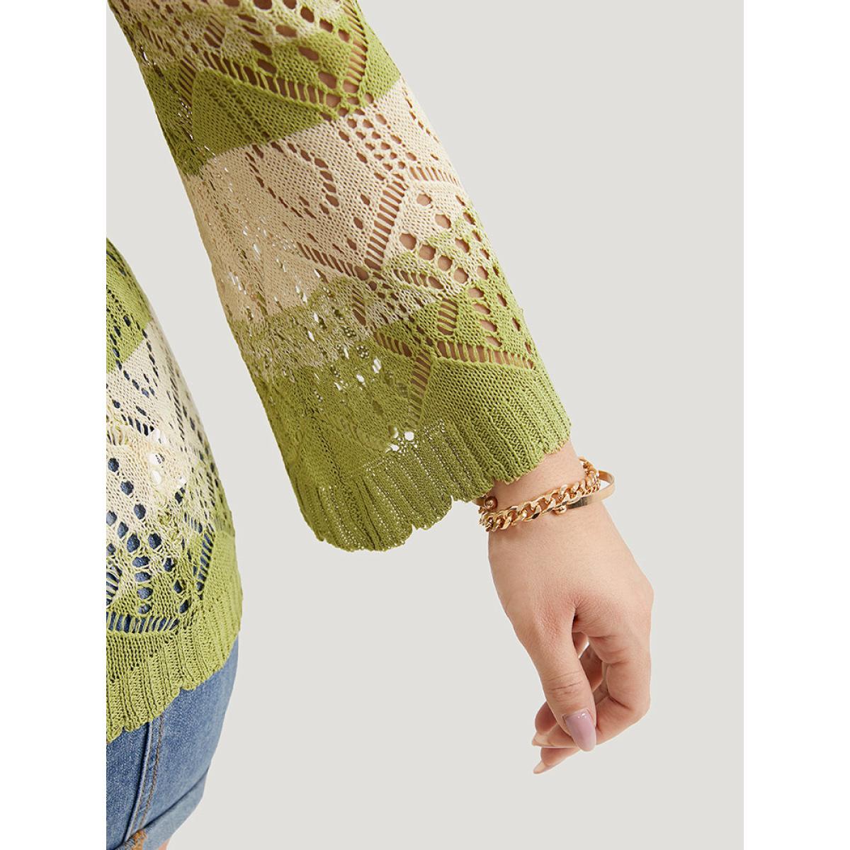 Plus Size Striped Contrast Button Front Cardigan LightGreen Women Casual Loose Long Sleeve Everyday Cardigans BloomChic 22-24/3X Product Image