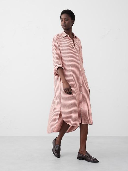 Linen-Blend Midi Shirtdress Product Image