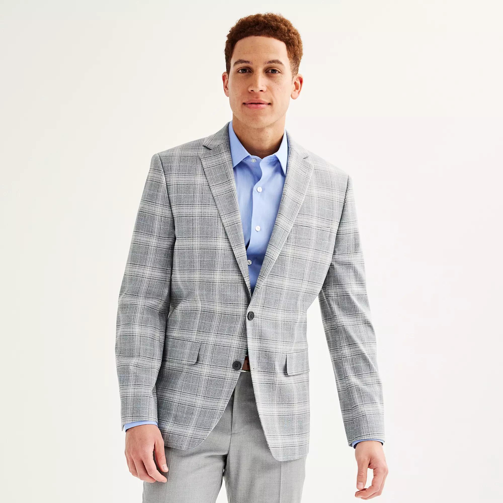 Men's Apt. 9® Premier Flex Slim-Fit Essential Sport Coat, Size: 46 LONG, Gray Plaid Product Image