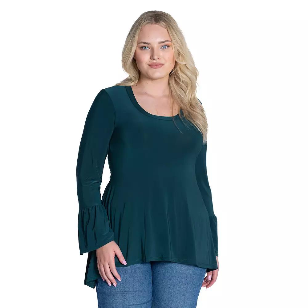 Plus Size 24Seven Comfort Apparel Long Bell Sleeve High-Low Tunic Top, Women's, Size: 2XL, Black Product Image