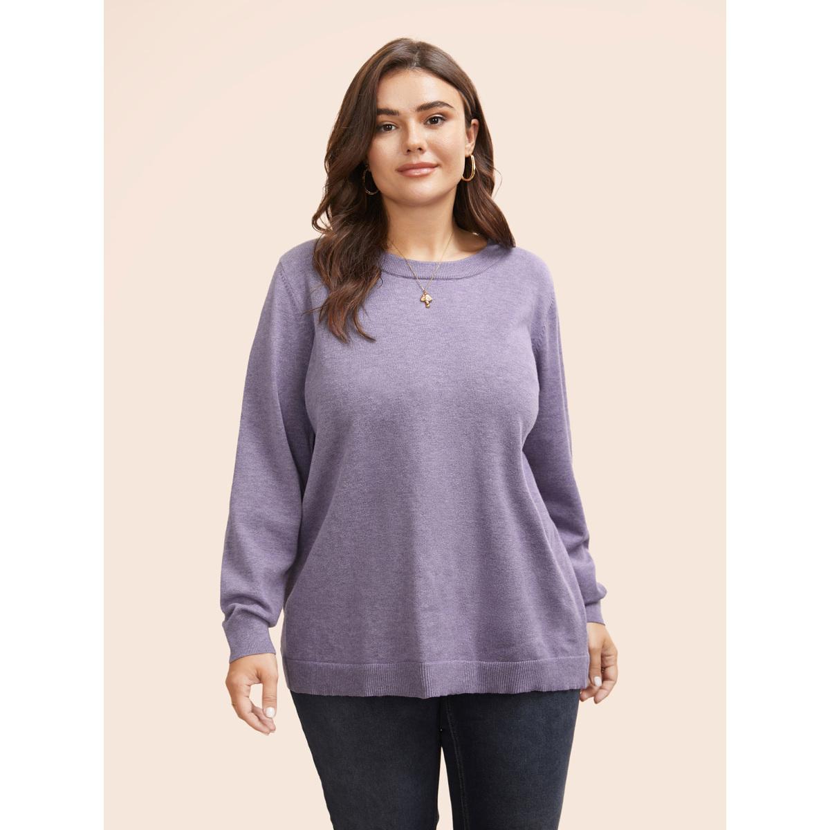 Plus Size Round Neck Solid Cut Out Pullover Mauve Women Casual Long Sleeve Round Neck Everyday Pullovers BloomChic 22-24/3X Product Image