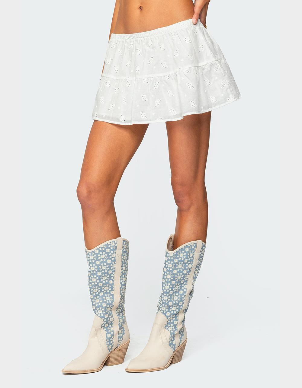 EDIKTED Dora Eyelet Flared Mini Skirt - WHITE Product Image