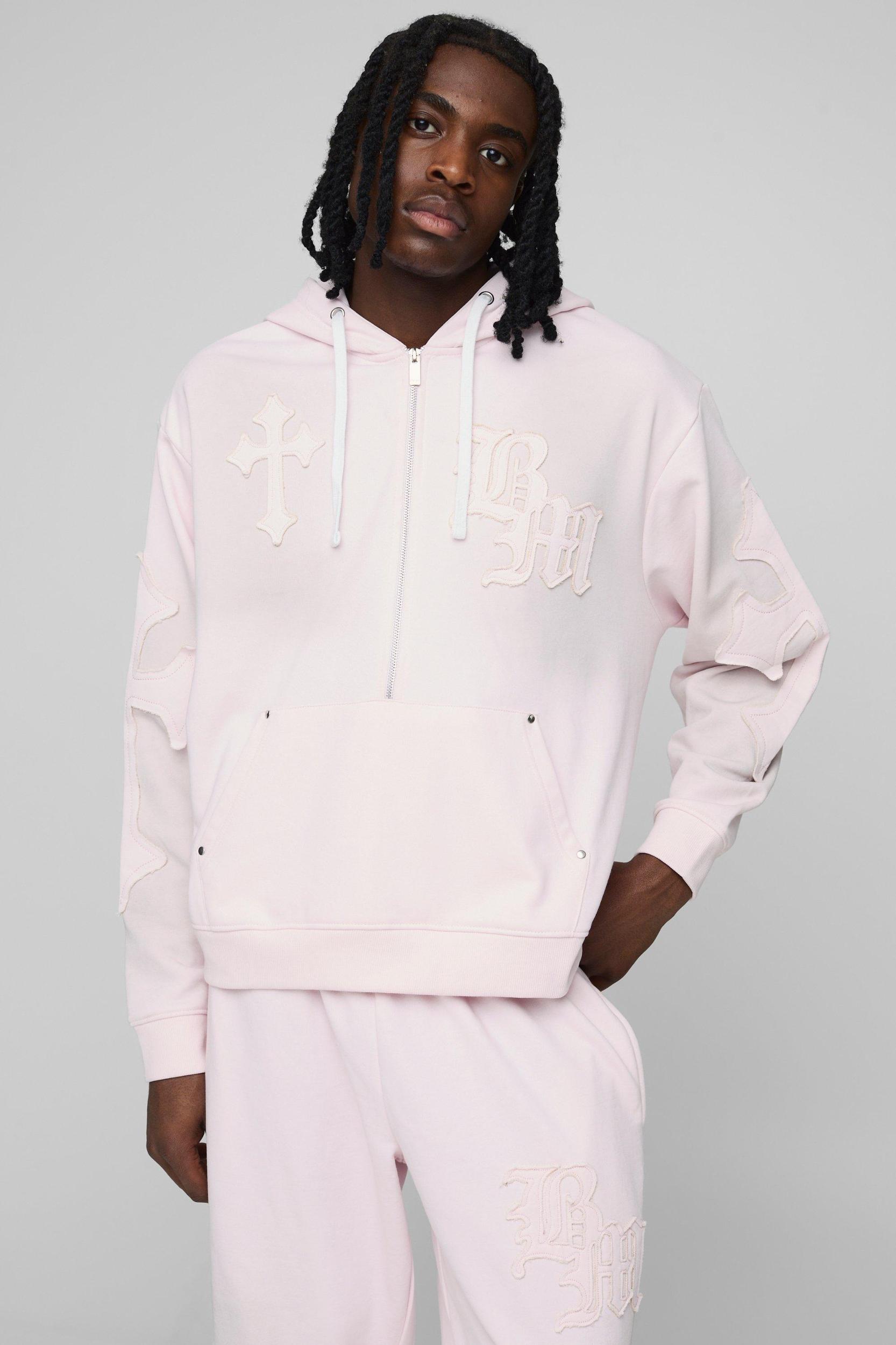 Oversized Boxy Cross Applique Wash Hooded Tracksuit | boohooMAN USA Product Image