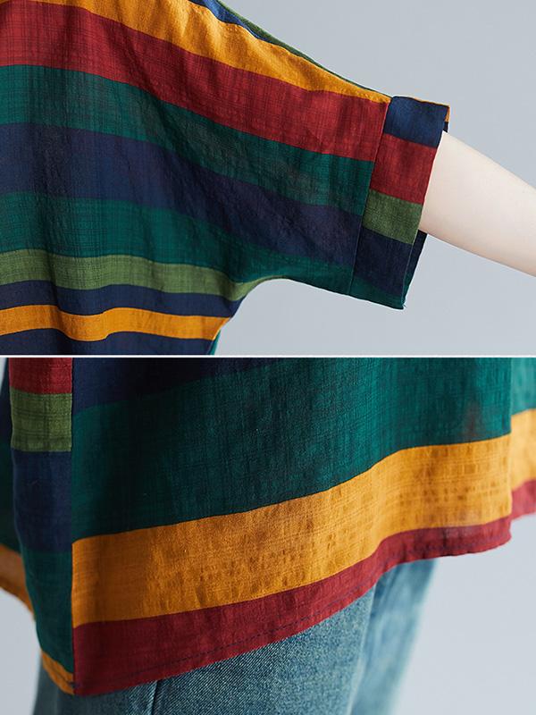 Rainbow Stripe Batwing Sleeves T-Shirts Tops Product Image