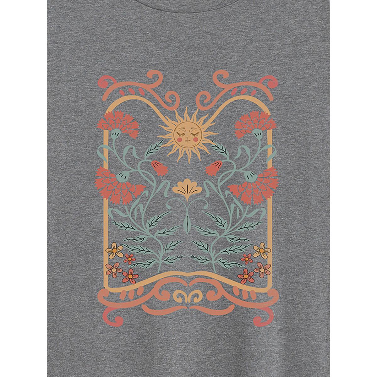 Plus Size Sunkissed Forever Round Neck T-Shirt DarkGray Women Non Natural Flowers Round Neck Everyday-Casual T-shirts BloomChic 30/6X Product Image