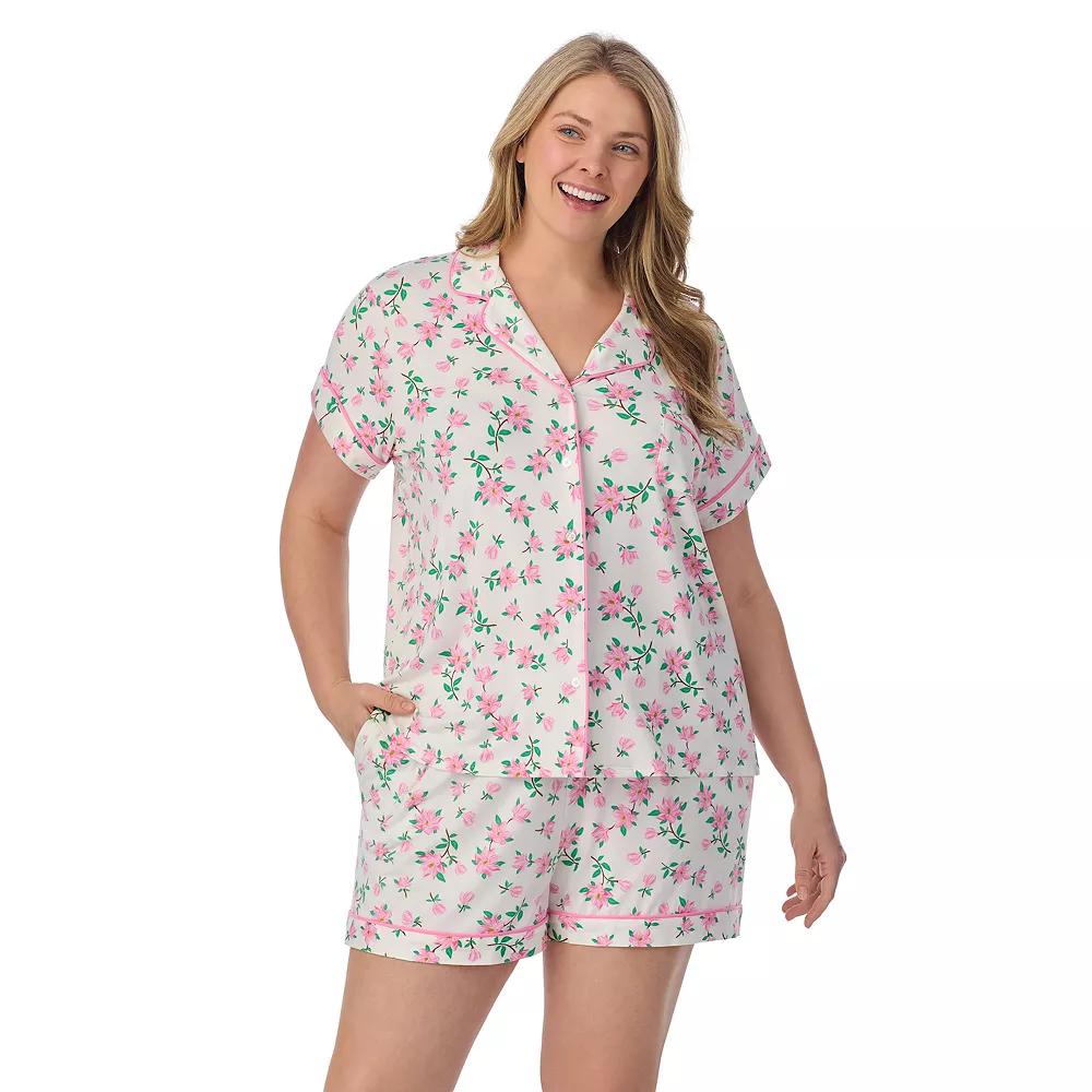Plus Size Draper James 2-Piece Printed Cozy Short Sleeve Notch Collar Pajama Top & Pajama Shorts Set, Women's, Size: 1XL, Antique White Magnolia Product Image