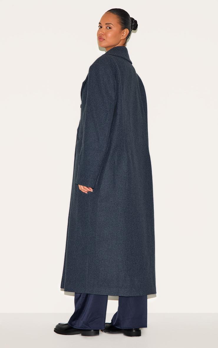 Navy Wool Look Double Breasted Oversized Maxi Coat Product Image
