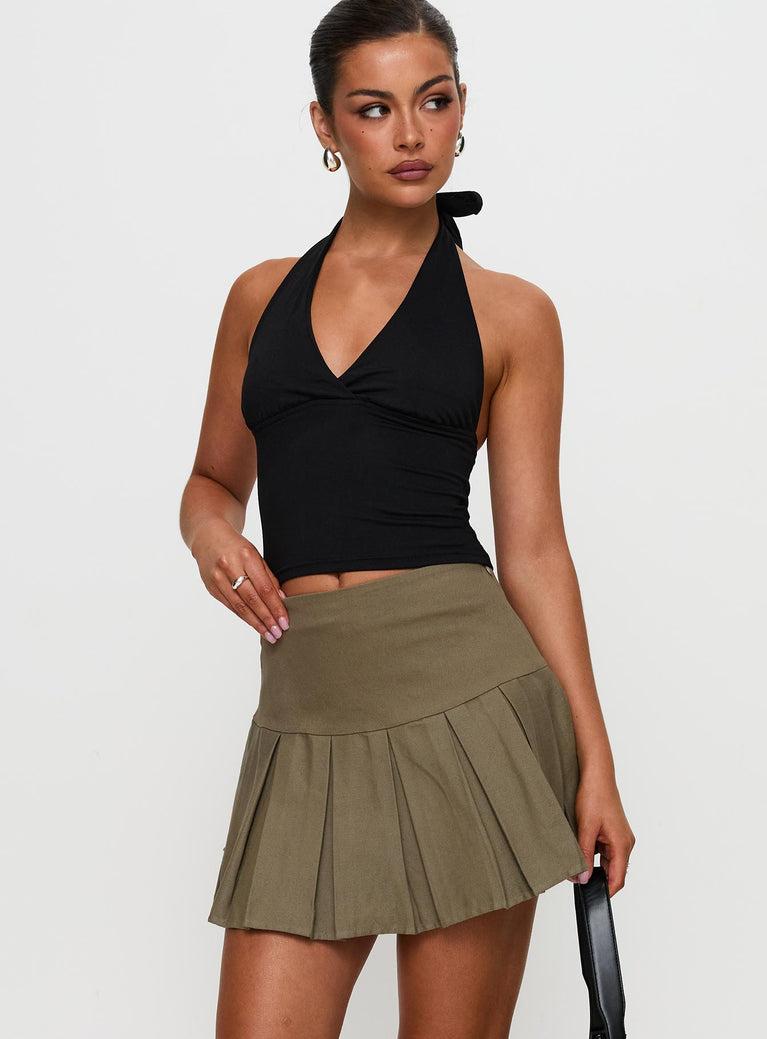 Feodora Pleat Mini Skirt Khaki Product Image