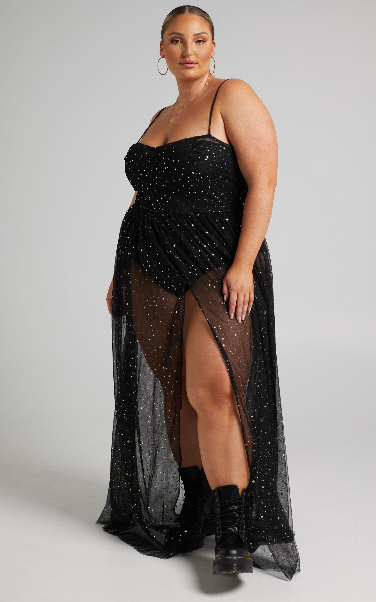 Stunning View Maxi Dress - Bodice Sheer Dress in Black Mesh Product Image