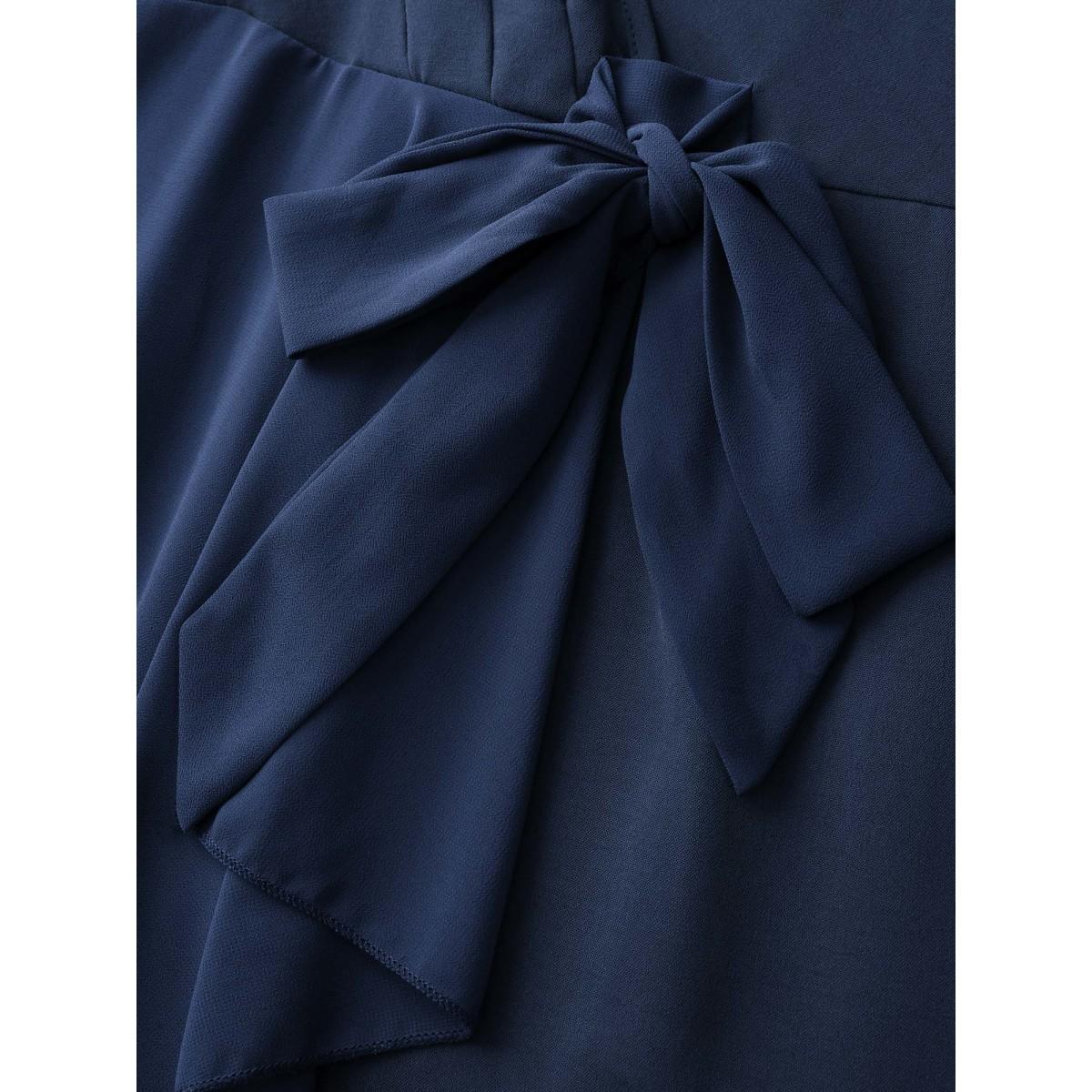 Plus Size Navy Chiffon Flutter Sleeve Tummy-Friendly Jumpsuit Women Party&Cocktail Cap Sleeve V-neck Party Loose Jumpsuits BloomChic 12/L Product Image