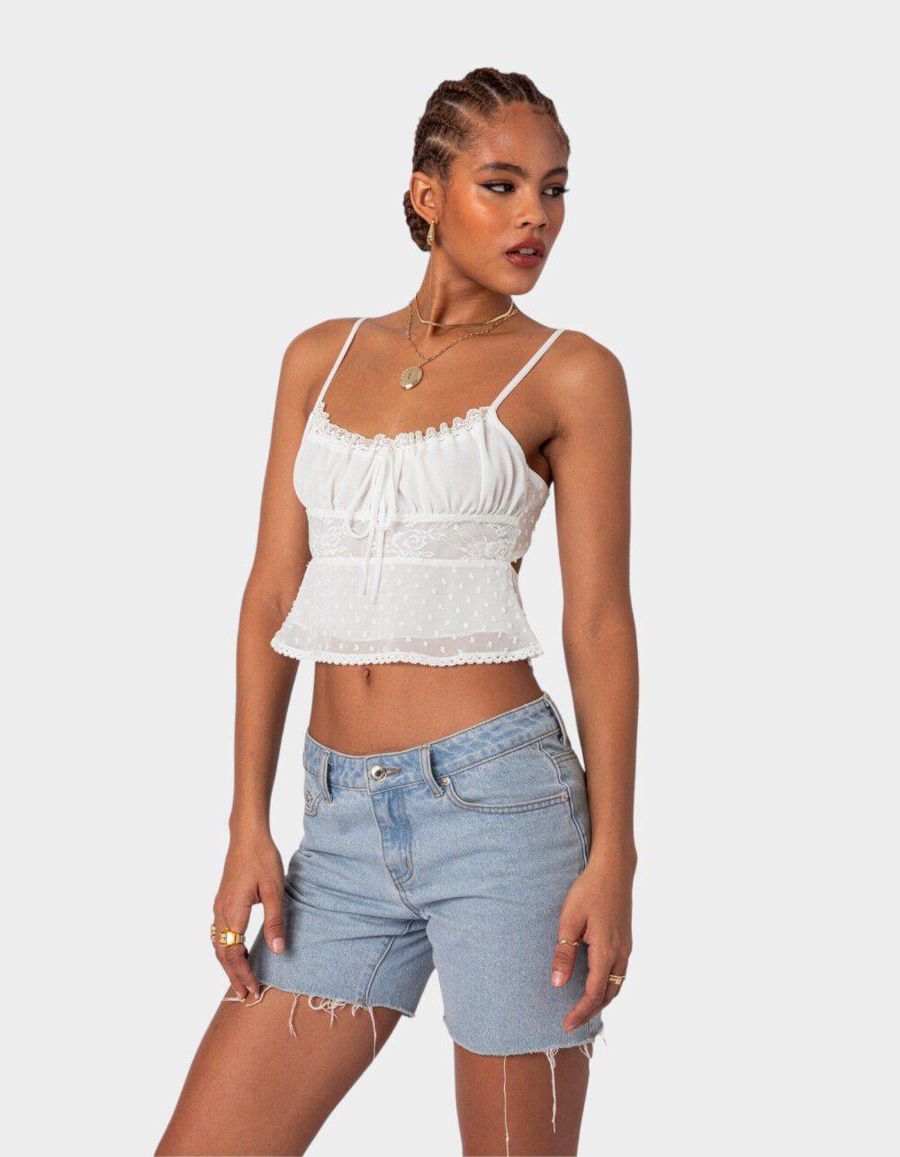 EDIKTED Wendy Tie Back Lacey Top - WHITE Product Image