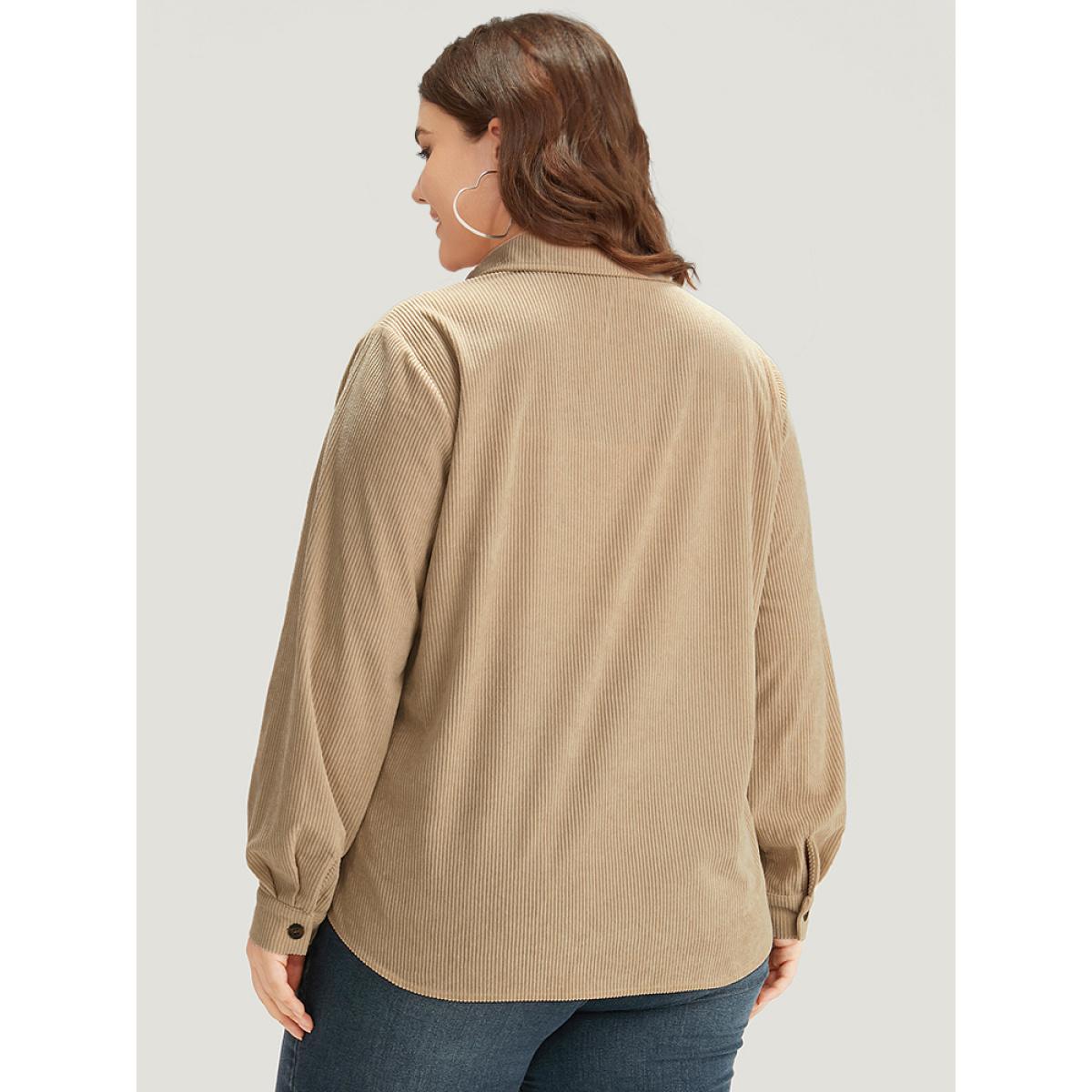 Plus Size Plaid Pocket Button Through Patchwork Shirt Collar Coat Women Tan Texture Pocket Dailywear Jackets BloomChic 12/L Product Image